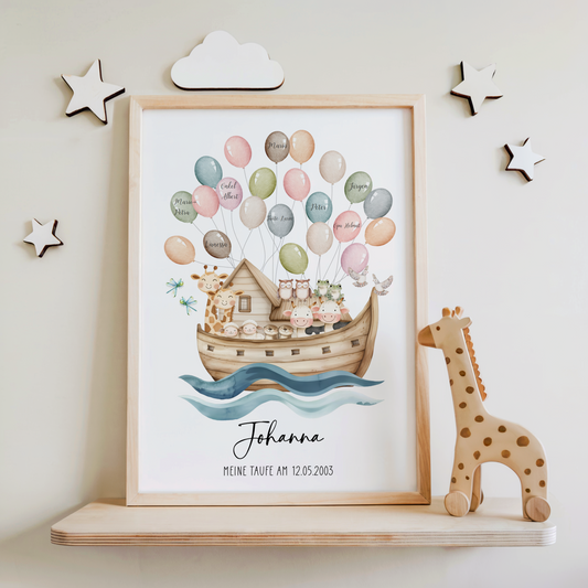 Gästeposter Taufe ARCHE NOAH personalisiert mit Namen als Geschenk zur Taufe Gästebuch Taufe Papier Träume