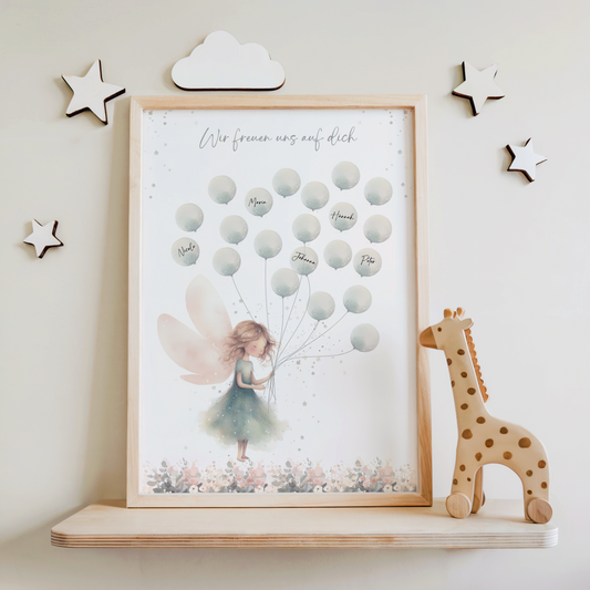 Gästebild Babyparty FAIRY MINT / Geschenk zur Babyshower Taufe Einschulung als Gästebuch Papier Träume