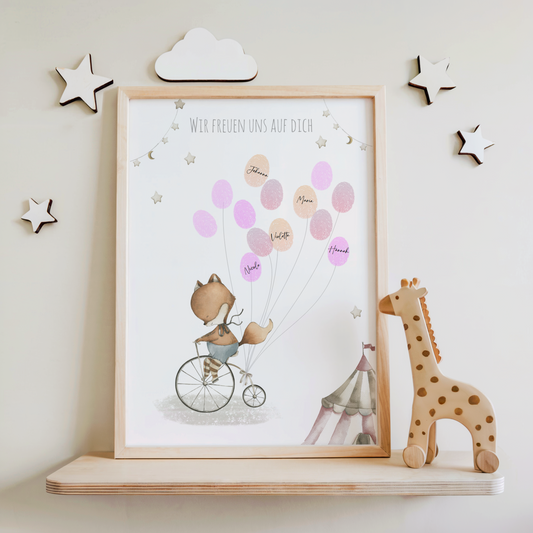 Gästebild Babyparty FUCHS für Fingerabdrücke zum beschriften als Geschenk zur Babyshower als Gästebuch Papier Träume