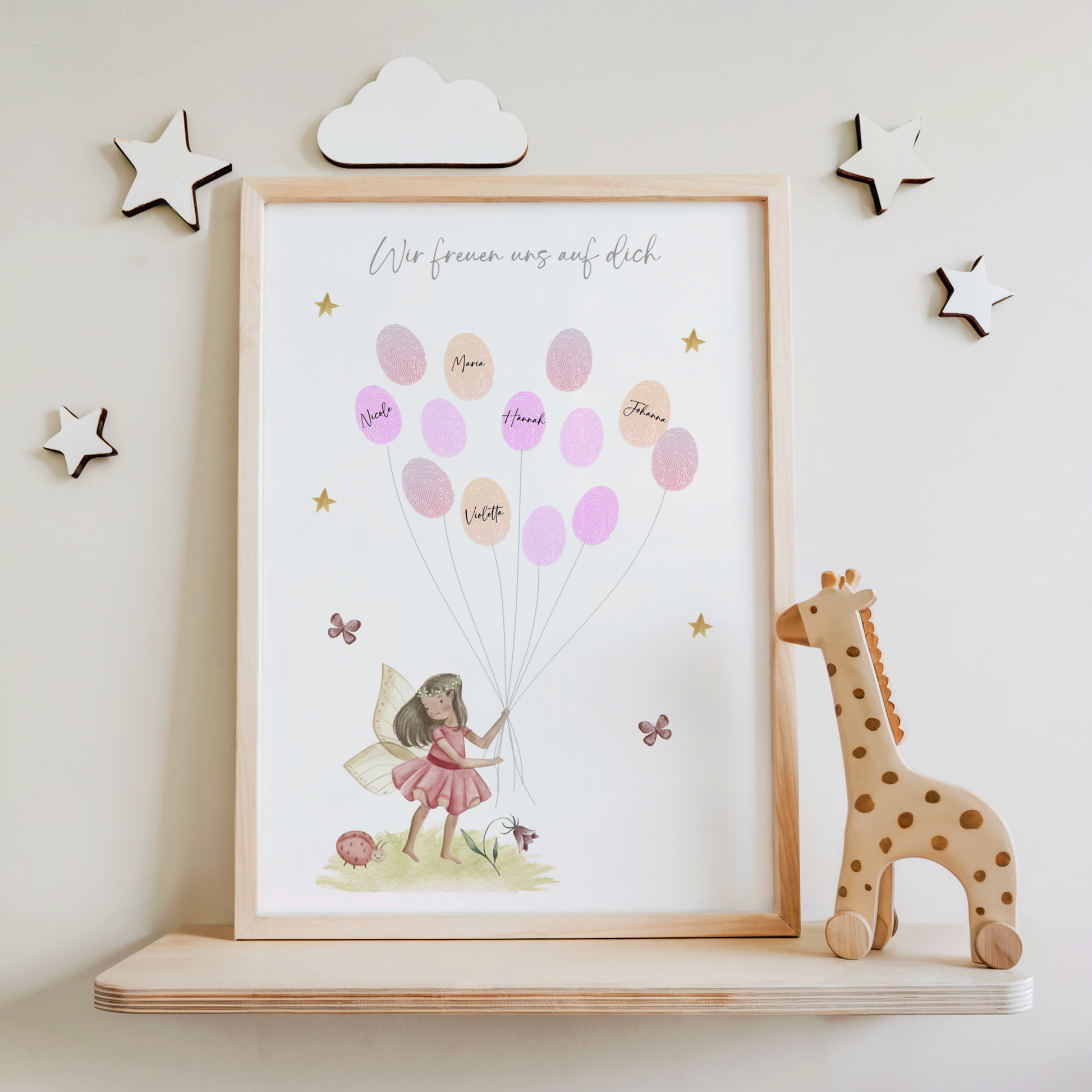 Gästebild Babyparty ELFE für Fingerabdrücke zum beschriften als Geschenk zur Babyshower als Gästebuch Papier Träume