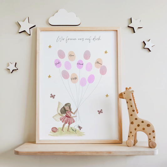 Gästebild Babyparty ELFE für Fingerabdrücke zum beschriften als Geschenk zur Babyshower als Gästebuch Papier Träume