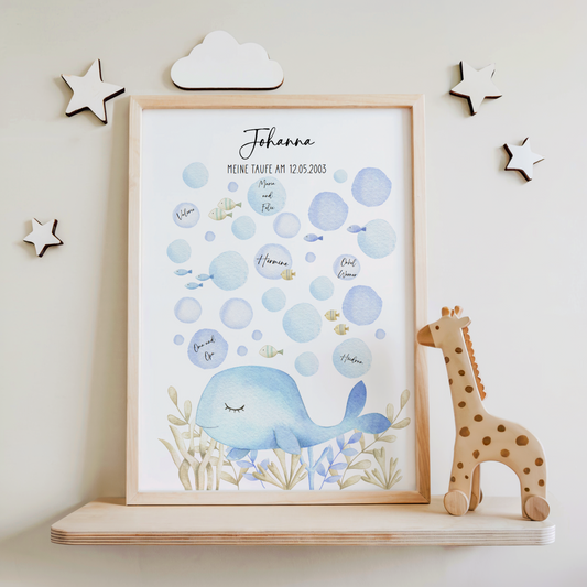 Gästeposter Taufe WAL personalisiert mit Namen als Geschenk zur Taufe Gästebuch Taufe Papier Träume