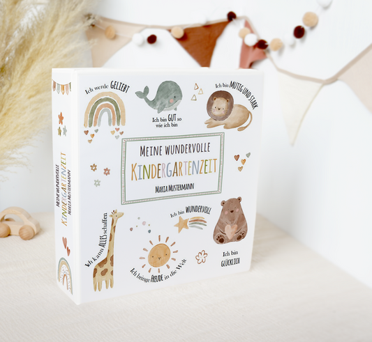 Kindergarten Ordner "AFFIRMATION TIERE" personalisiert - Sammelmappe Krippe Schule oder Kita Office & School Supplies Papier Träume