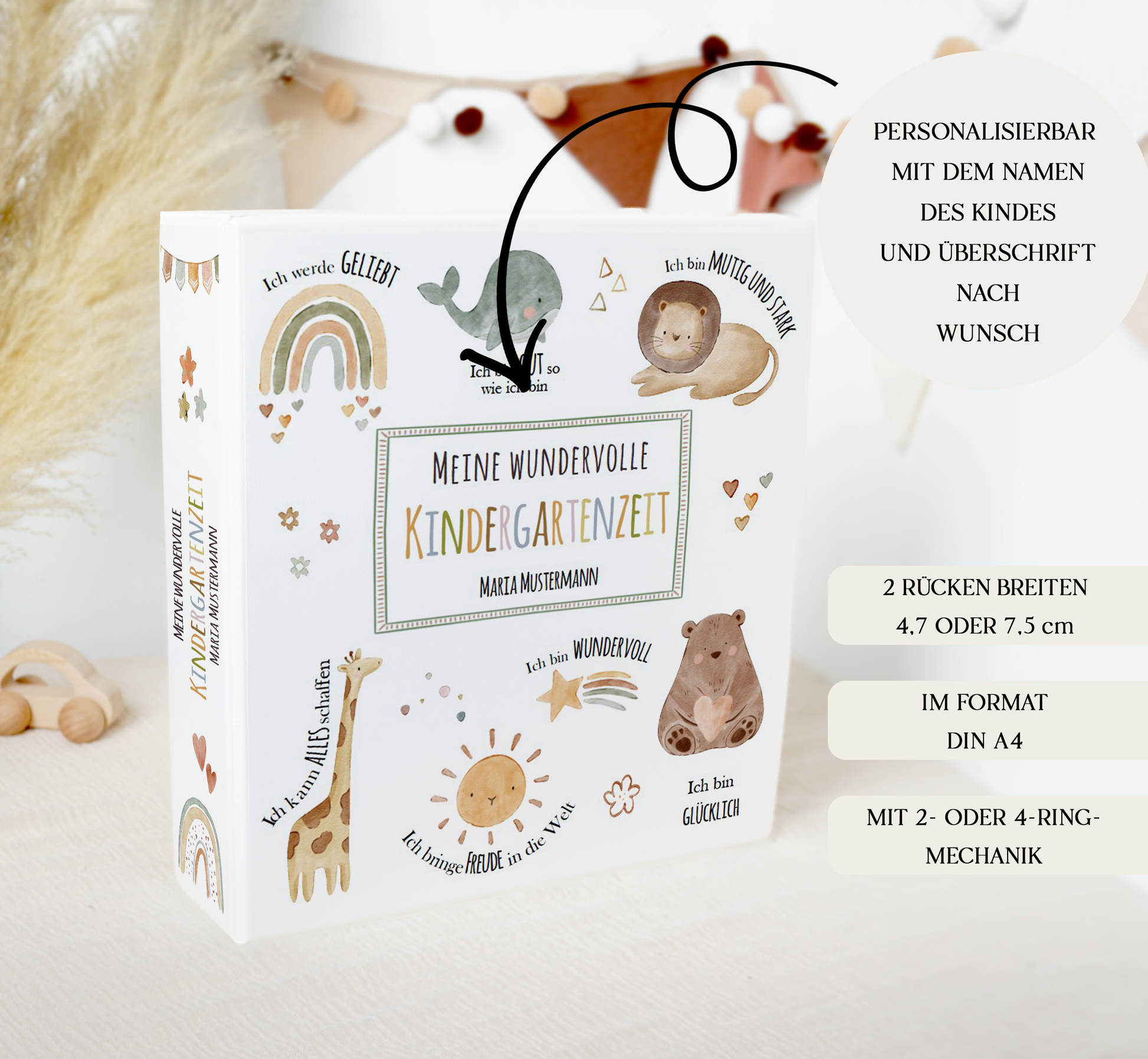 Kindergarten Ordner "AFFIRMATION TIERE" personalisiert - Sammelmappe Krippe Schule oder Kita Office & School Supplies Papier Träume