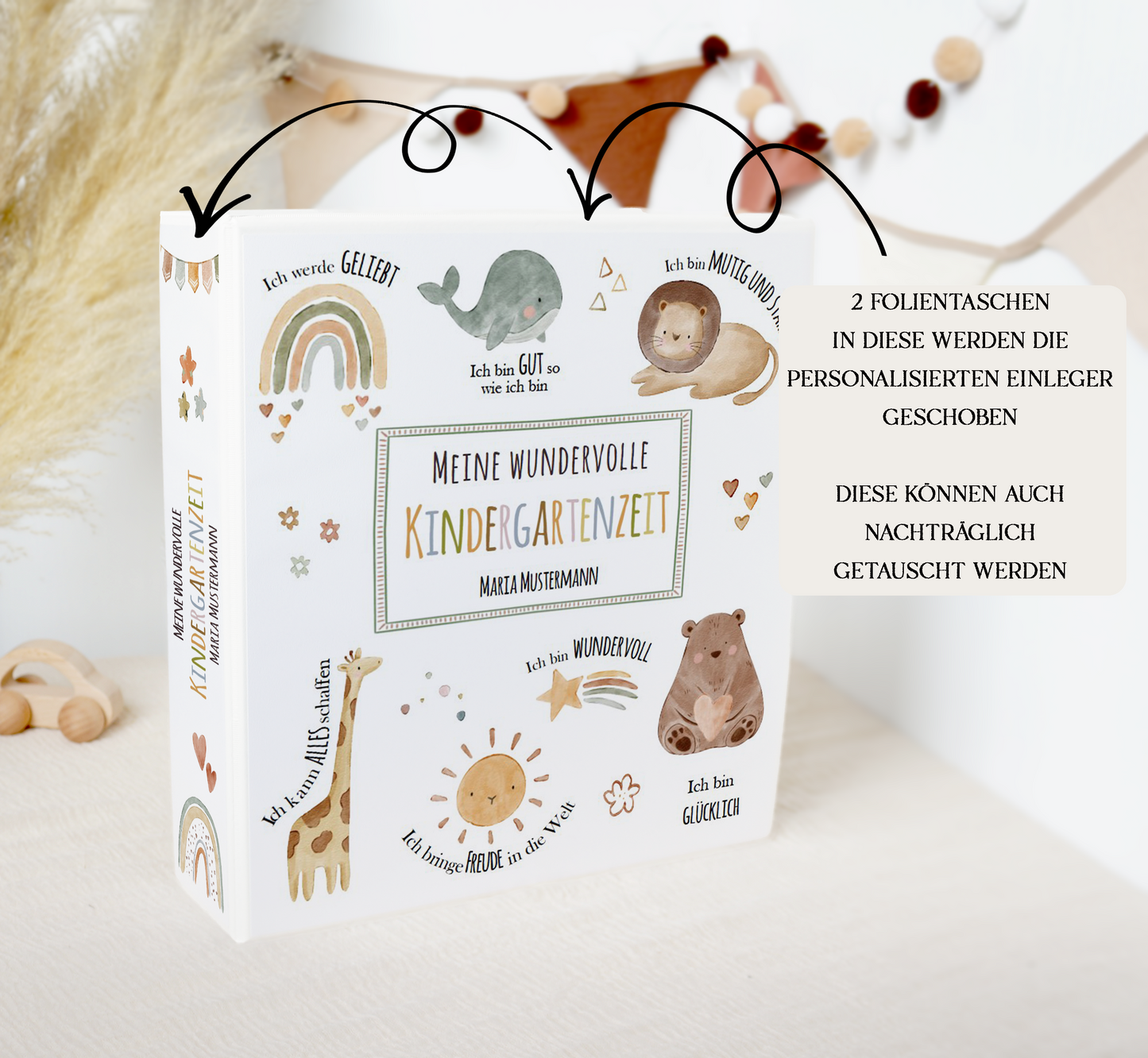 Kindergarten Ordner "AFFIRMATION TIERE" personalisiert - Sammelmappe Krippe Schule oder Kita Office & School Supplies Papier Träume