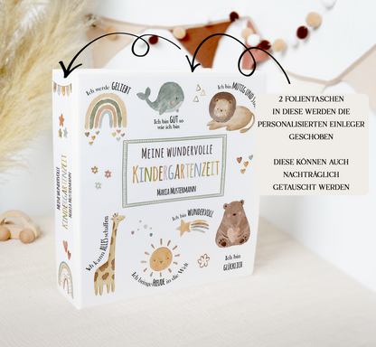 Kindergarten Ordner "AFFIRMATION TIERE" personalisiert - Sammelmappe Krippe Schule oder Kita Office & School Supplies Papier Träume