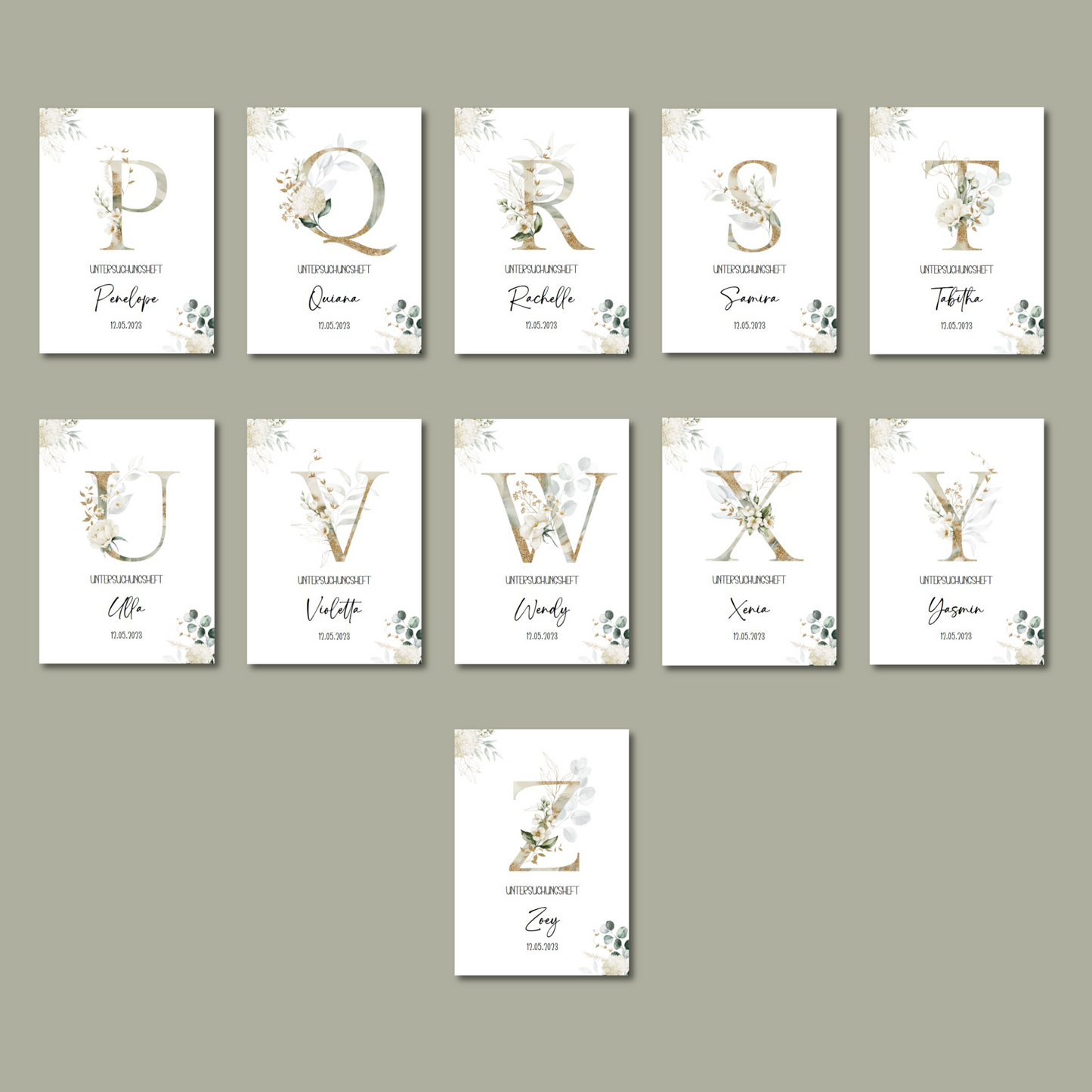 U-Heft/Impfpass/Reisepass personalisiert BUCHSTABE GOLD WEIß- Geschenk zur Geburt Passport Covers Papier Träume