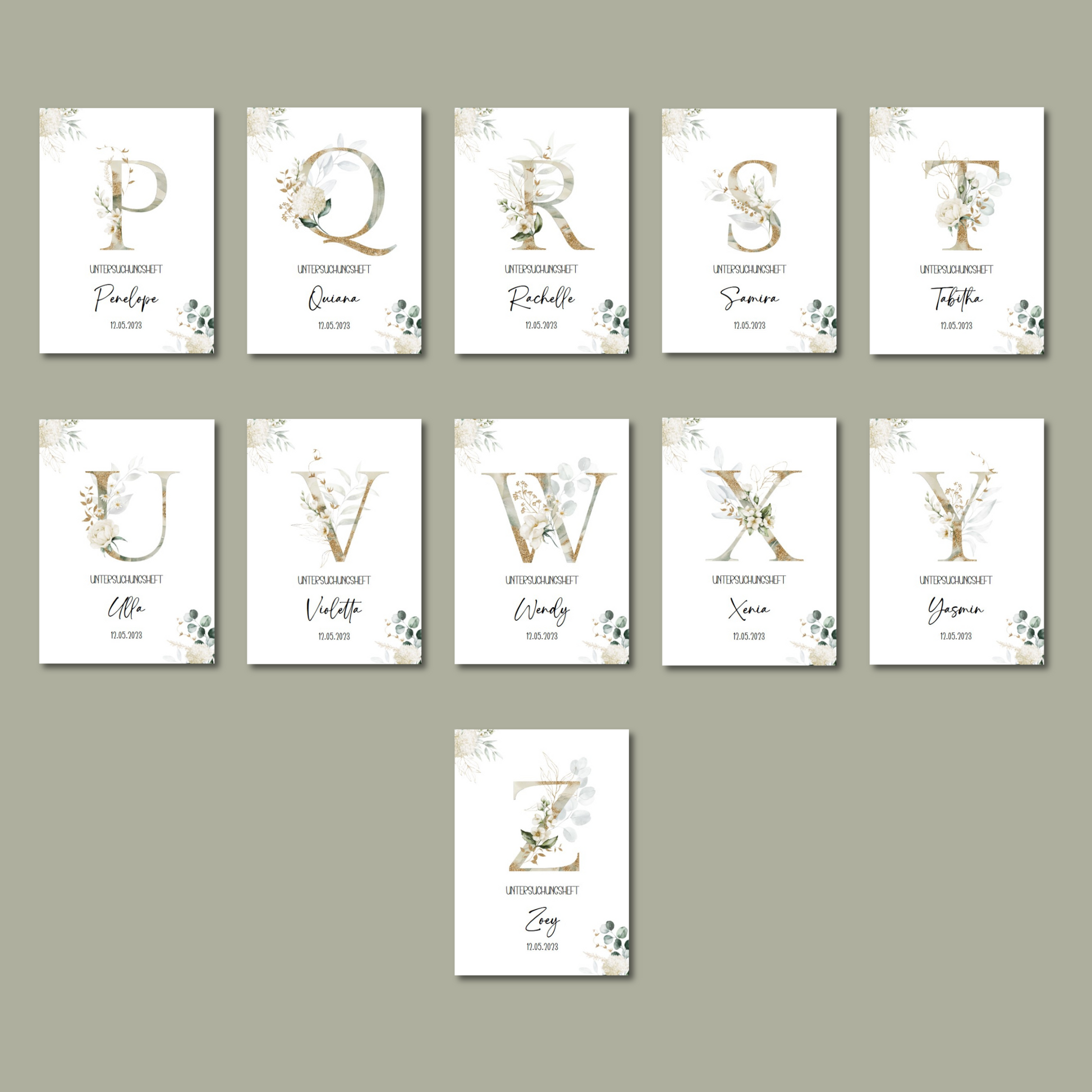 U-Heft/Impfpass/Reisepass personalisiert BUCHSTABE GOLD WEIß- Geschenk zur Geburt Passport Covers Papier Träume