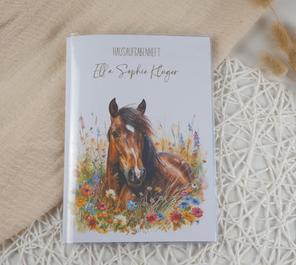 Zeugnismappe Hausaufgabenheft "PFERD AUF WIESE" personalisiert Office & School Supplies Papier Träume