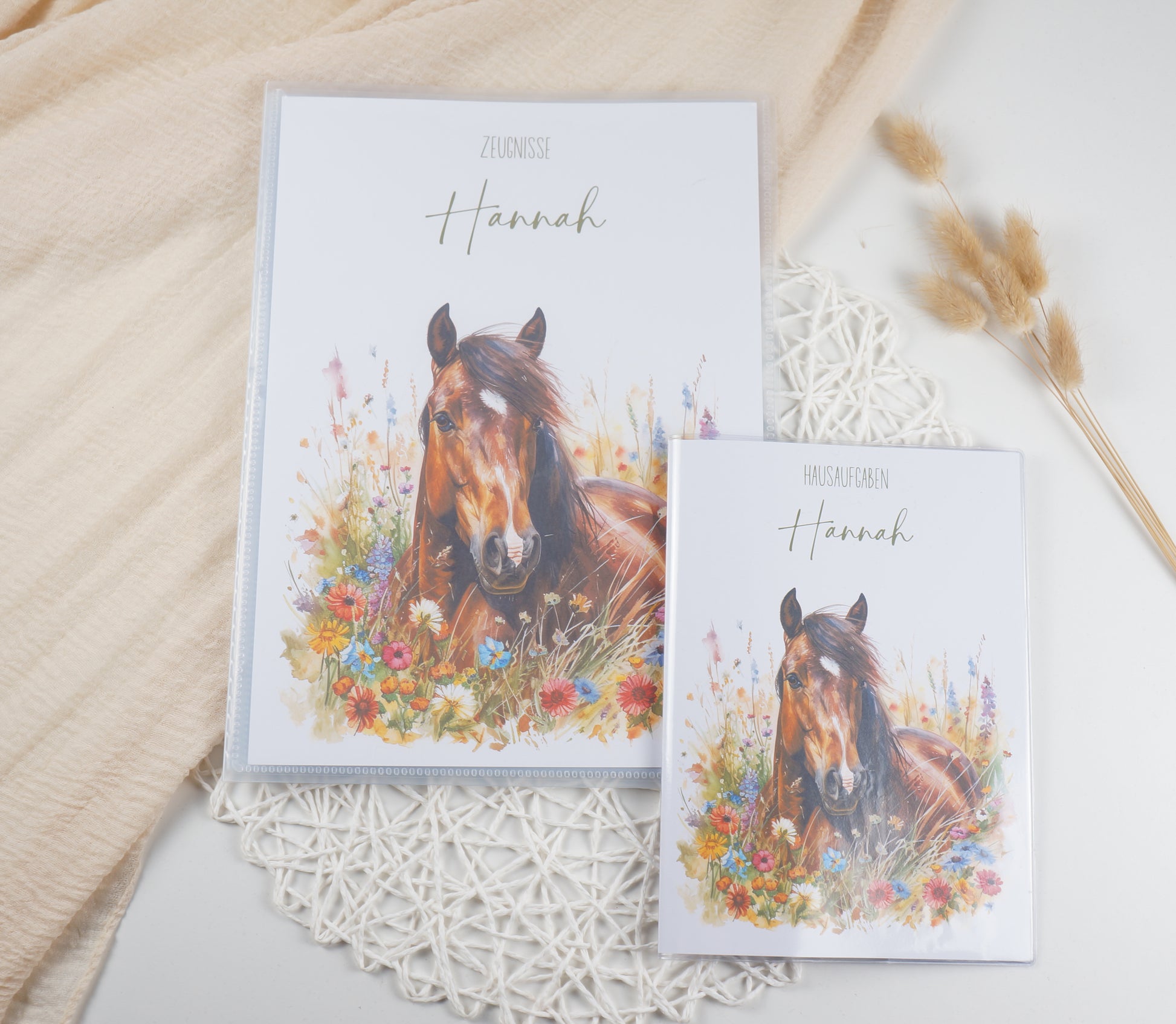 Zeugnismappe Hausaufgabenheft "PFERD AUF WIESE" personalisiert Office & School Supplies Papier Träume