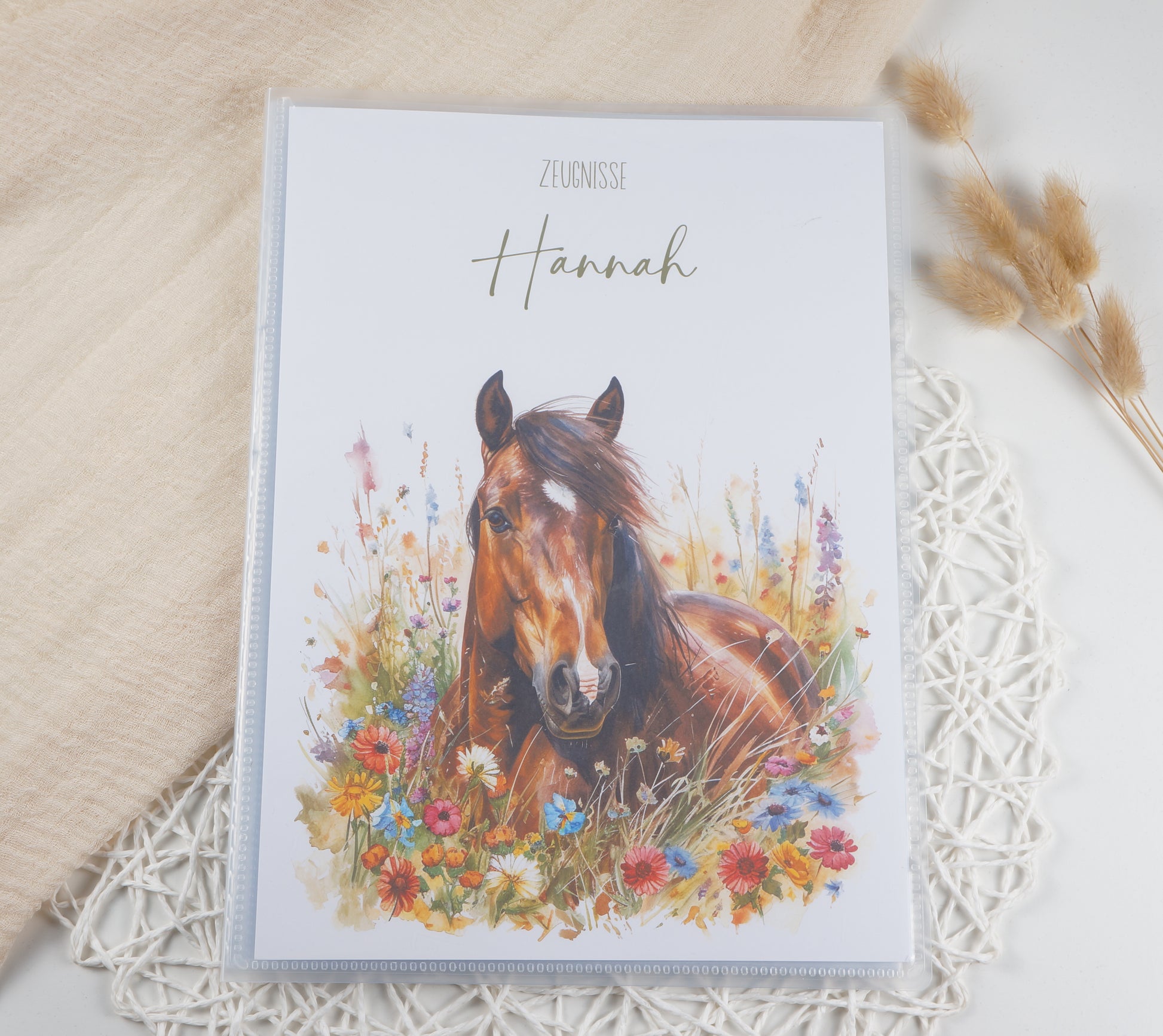Zeugnismappe Hausaufgabenheft "PFERD AUF WIESE" personalisiert Office & School Supplies Papier Träume