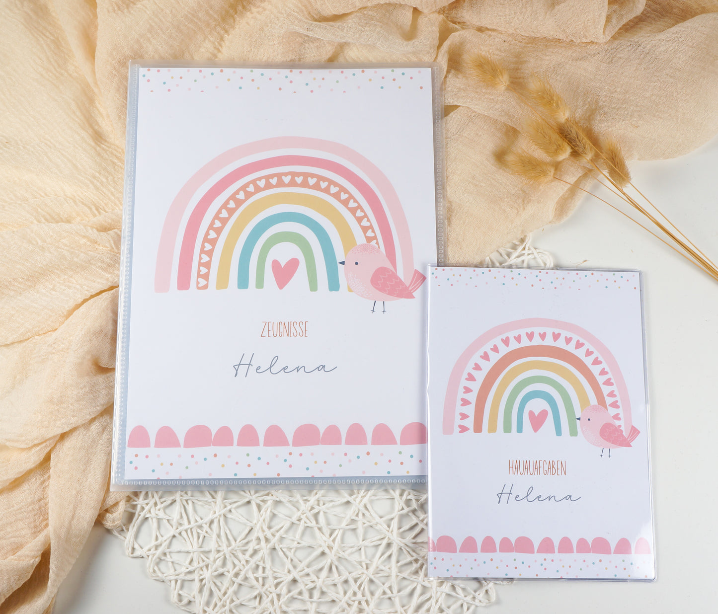 Zeugnismappe Hausaufgabenheft "REGENBOGEN VOGEL ROSA" personalisiert Office & School Supplies Papier Träume