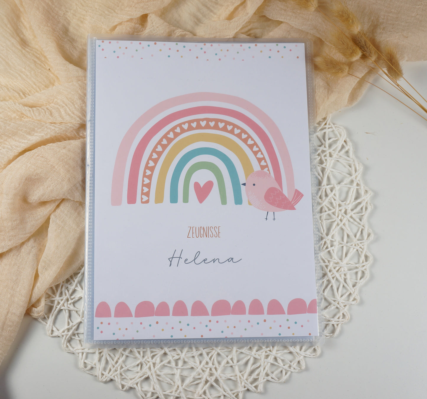Zeugnismappe Hausaufgabenheft "REGENBOGEN VOGEL ROSA" personalisiert Office & School Supplies Papier Träume