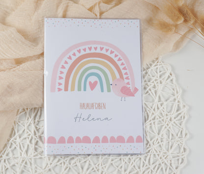 Zeugnismappe Hausaufgabenheft "REGENBOGEN VOGEL ROSA" personalisiert Office & School Supplies Papier Träume