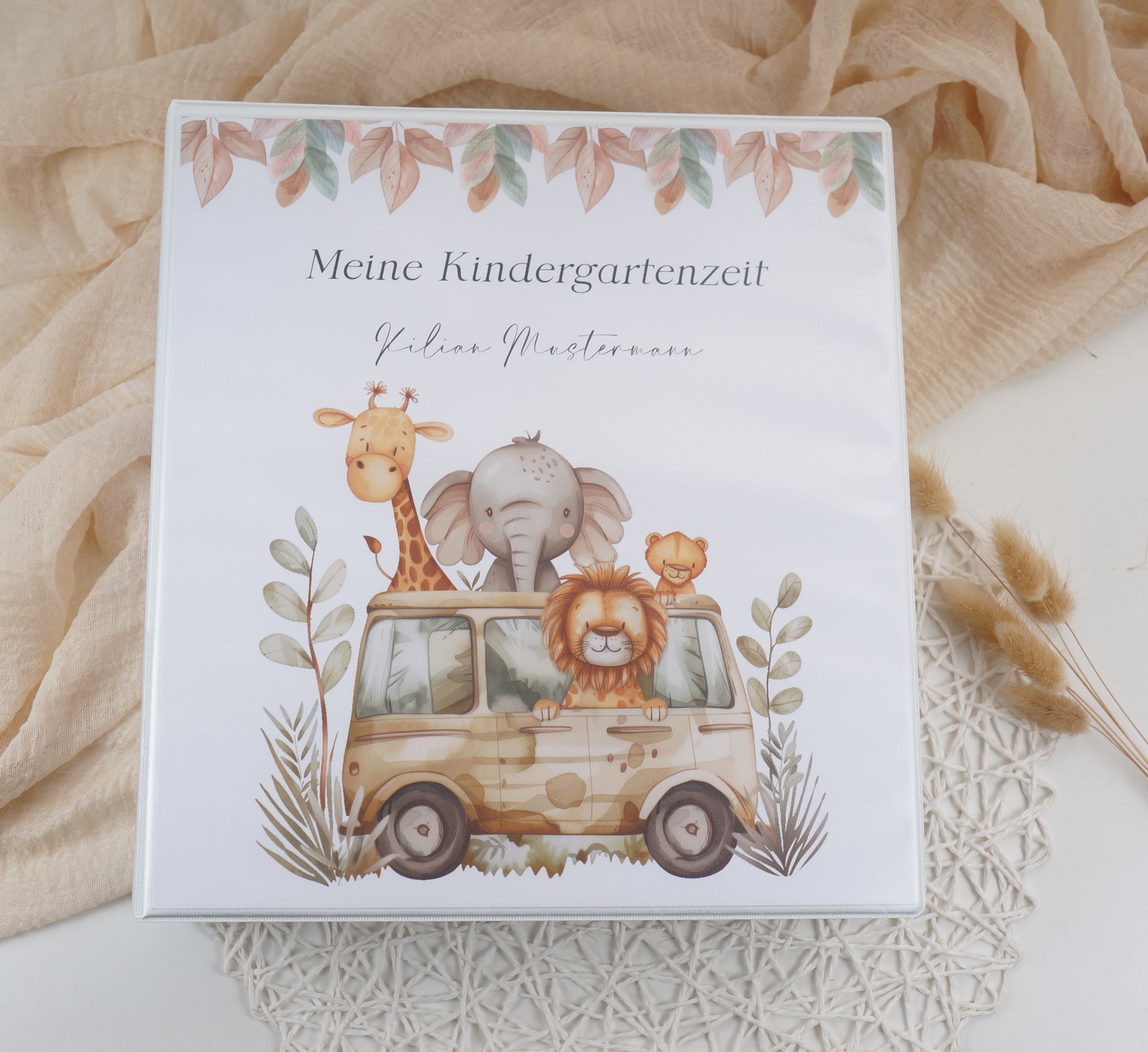 Kindergarten Ordner "SAFARI TOUR" personalisiert - Sammelmappe Krippe Schule oder Kita Office & School Supplies Papier Träume