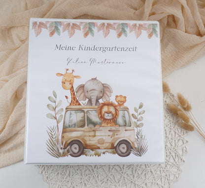 Kindergarten Ordner "SAFARI TOUR" personalisiert - Sammelmappe Krippe Schule oder Kita Office & School Supplies Papier Träume