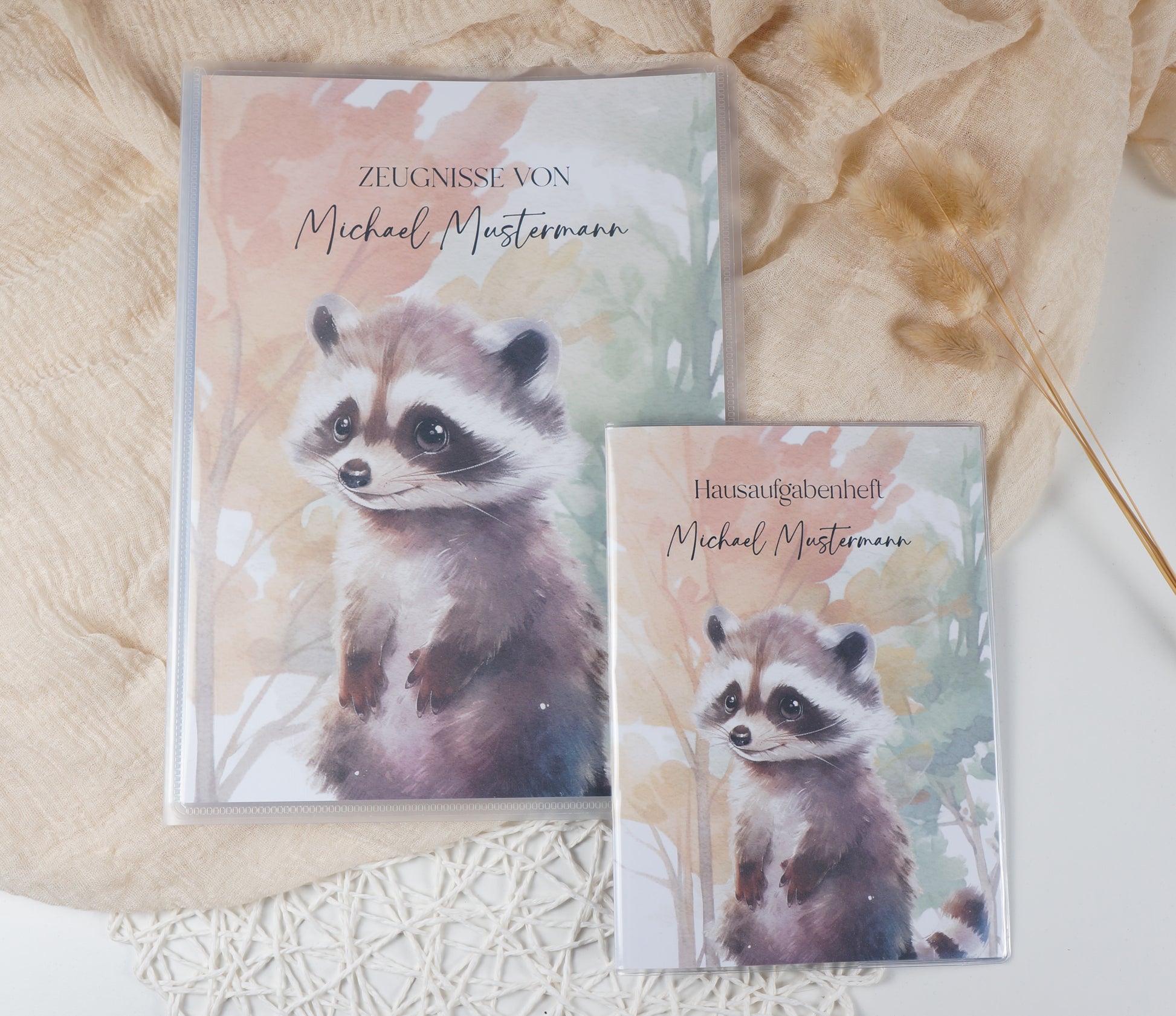 Zeugnismappe Hausaufgabenheft "WASCHBÄR" personalisiert Office & School Supplies Papier Träume