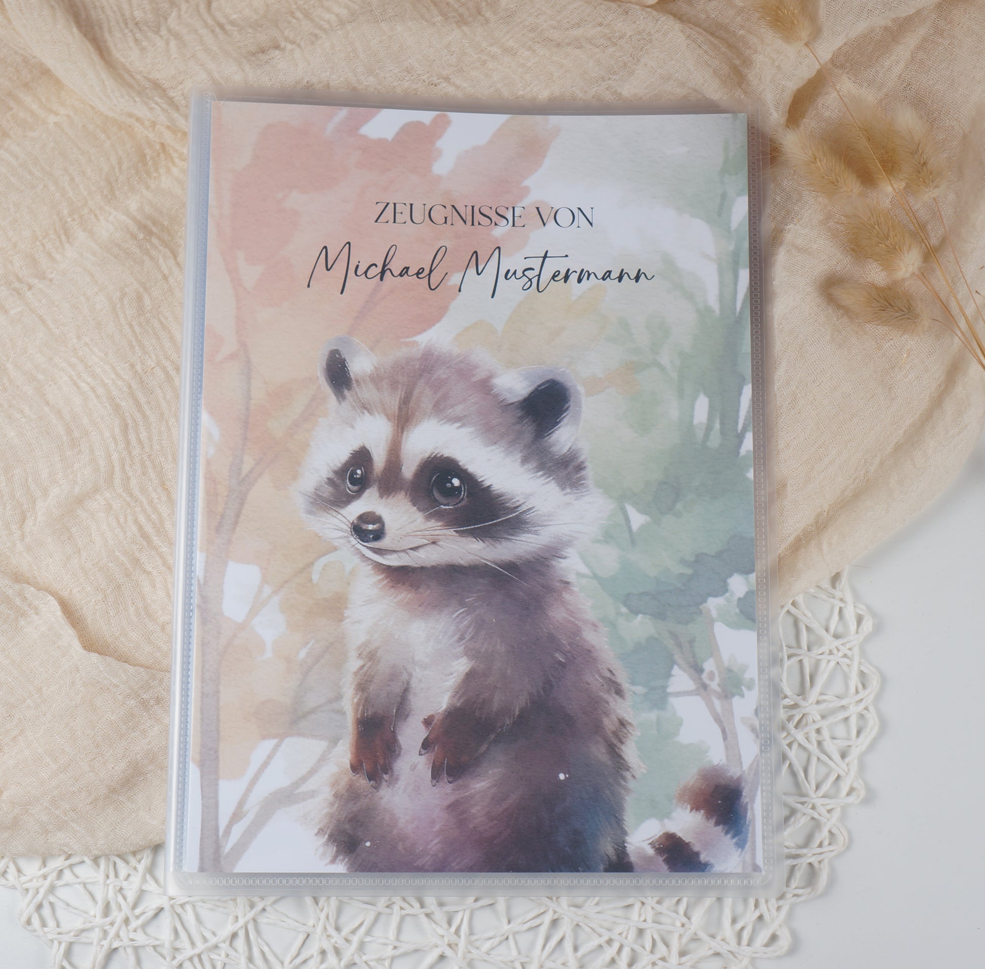 Zeugnismappe Hausaufgabenheft "WASCHBÄR" personalisiert Office & School Supplies Papier Träume