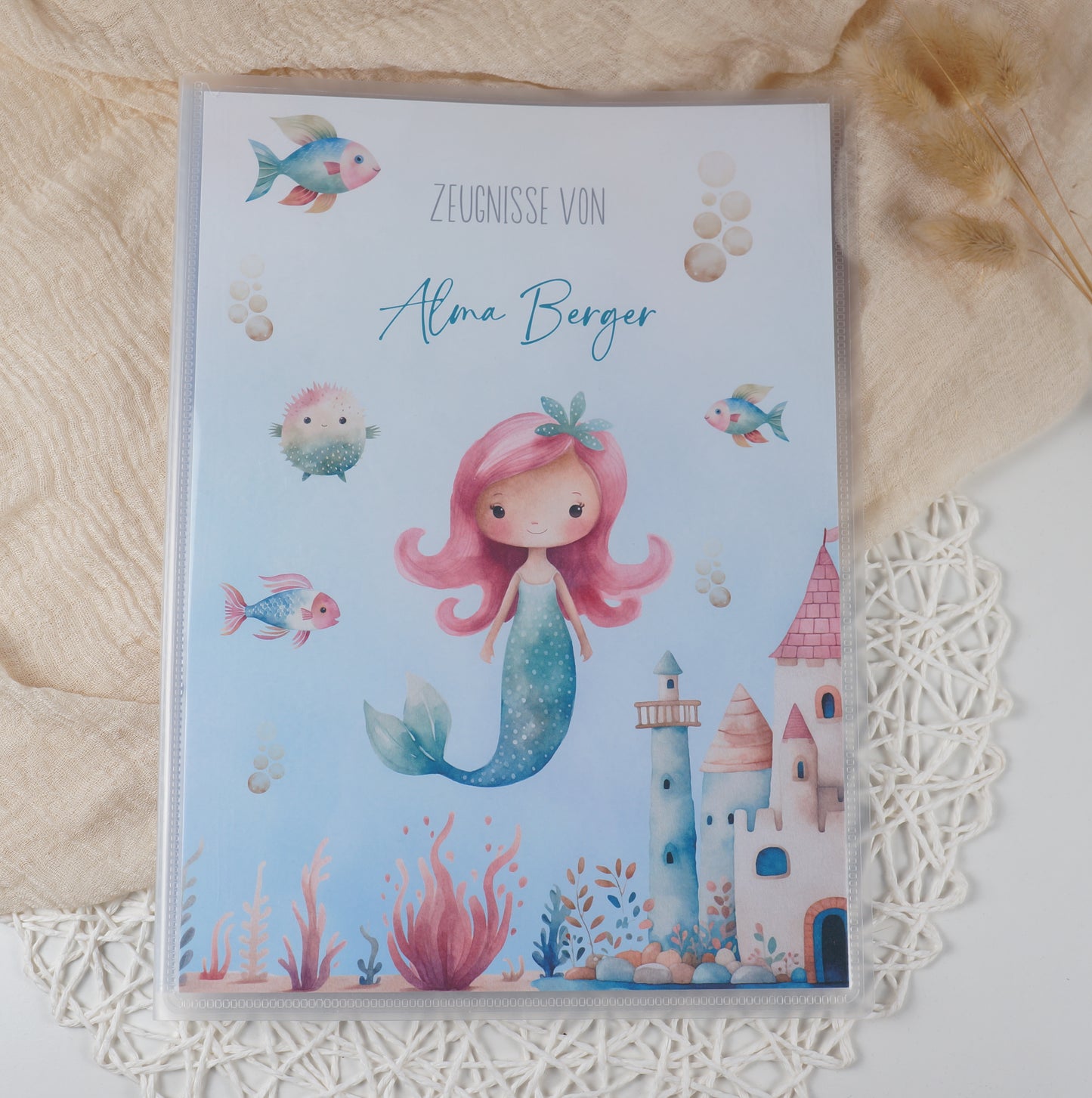 Zeugnismappe Hausaufgabenheft "MEERJUNGFRAU LILLY" personalisiert Office & School Supplies Papier Träume