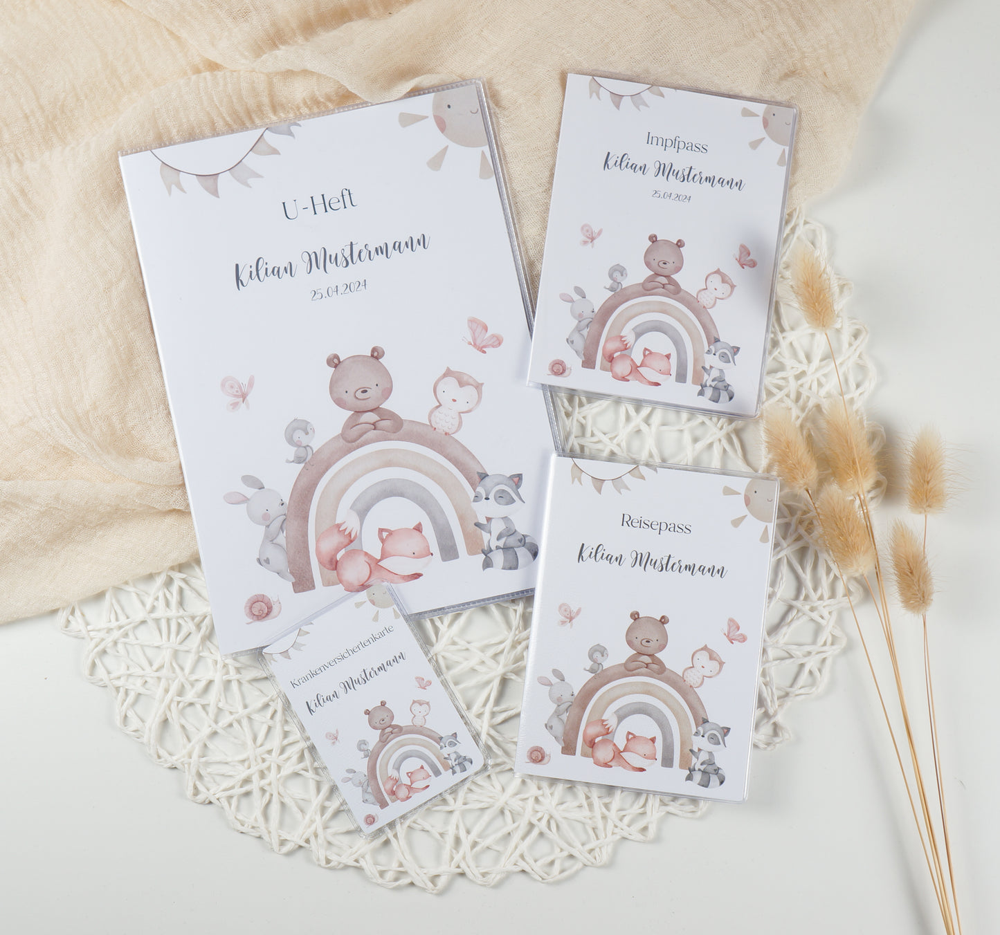 U-Heft/Impfpass/Reisepass personalisiert REGENBOGEN TIERE - Geschenk zur Geburt Passport Covers Papier Träume