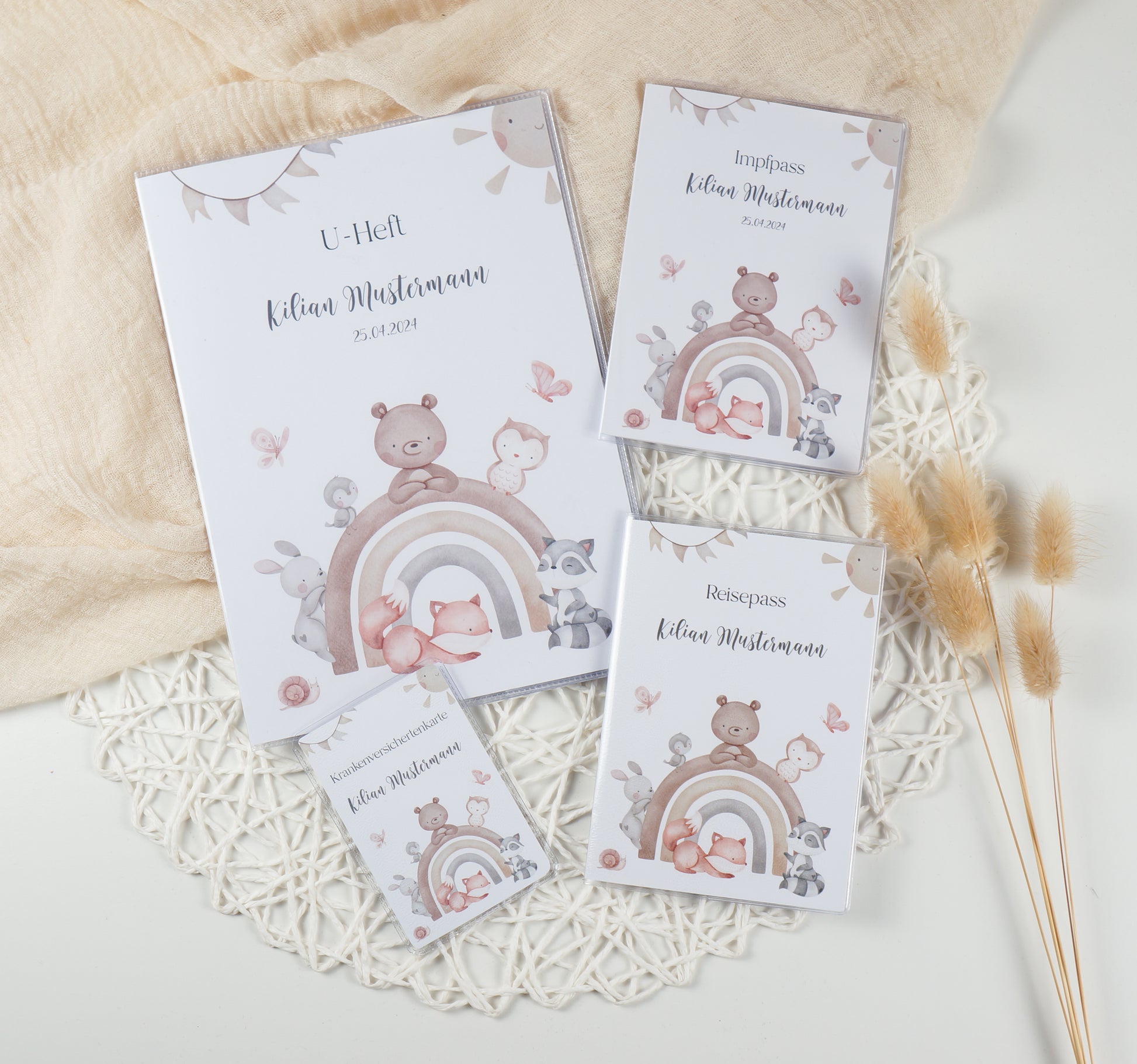 U-Heft/Impfpass/Reisepass personalisiert REGENBOGEN TIERE - Geschenk zur Geburt Passport Covers Papier Träume