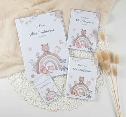 U-Heft/Impfpass/Reisepass personalisiert REGENBOGEN TIERE - Geschenk zur Geburt Passport Covers Papier Träume