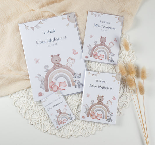 U-Heft/Impfpass/Reisepass personalisiert REGENBOGEN TIERE - Geschenk zur Geburt Passport Covers Papier Träume
