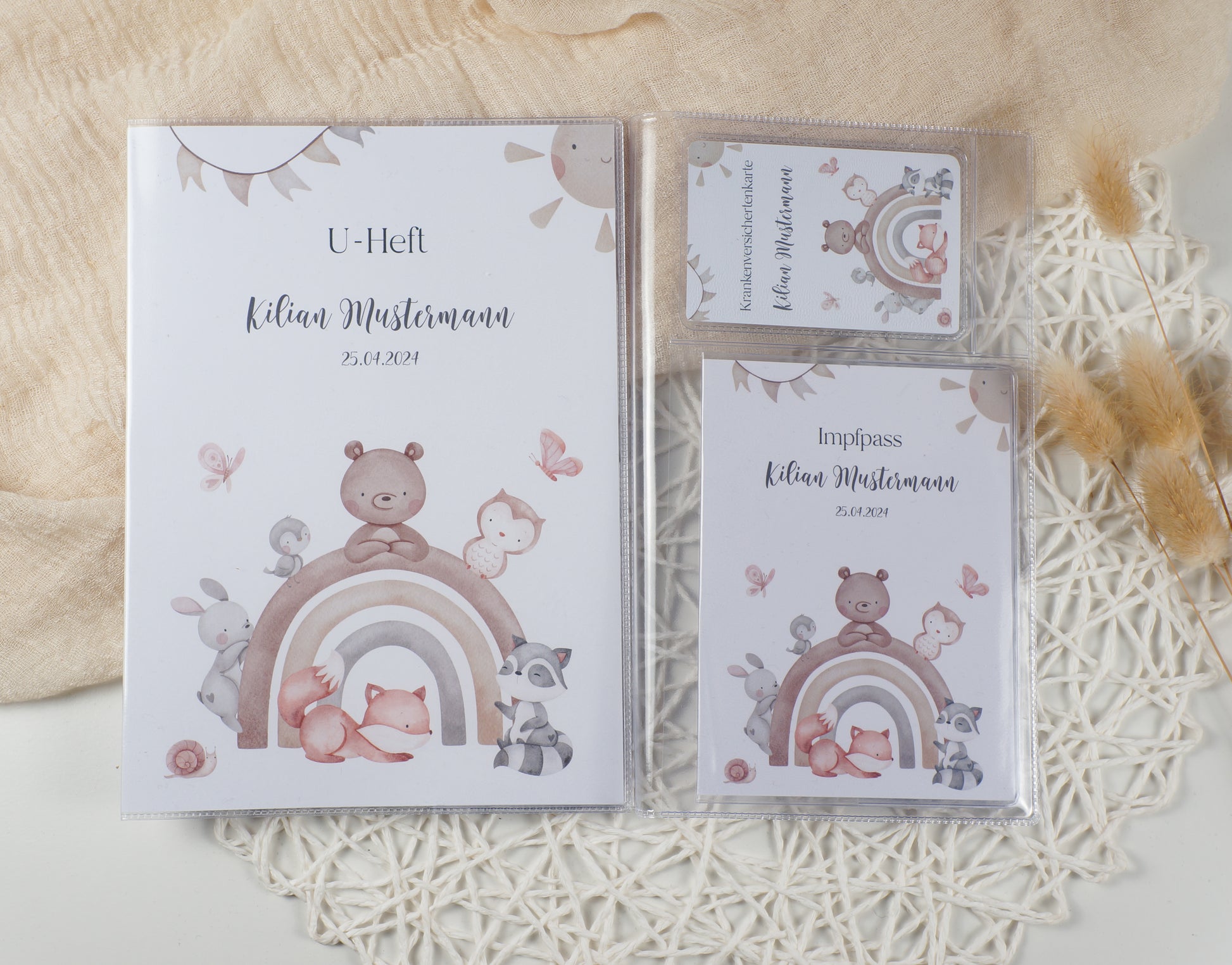 U-Heft/Impfpass/Reisepass personalisiert REGENBOGEN TIERE - Geschenk zur Geburt Passport Covers Papier Träume
