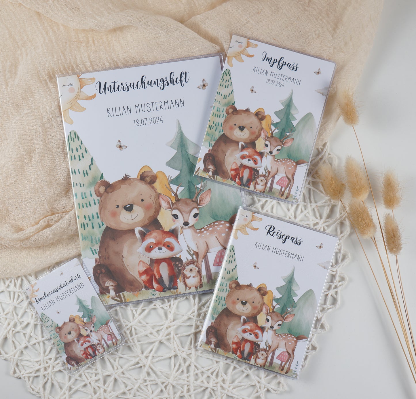 U-Heft/Impfpass/Reisepass personalisiert FREUNDE IM WALD - Geschenk zur Geburt Passport Covers Papier Träume