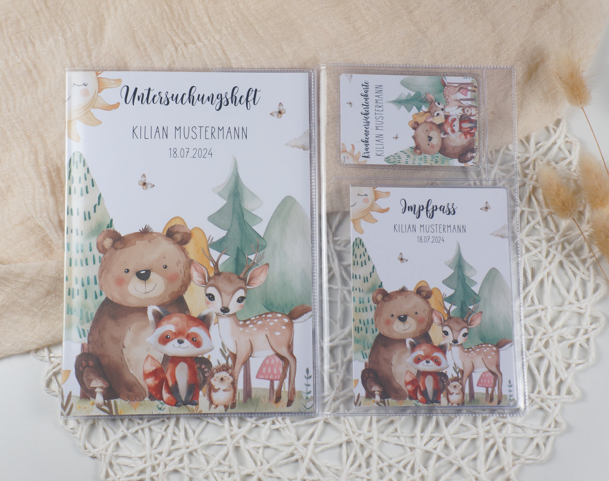 U-Heft/Impfpass/Reisepass personalisiert FREUNDE IM WALD - Geschenk zur Geburt Passport Covers Papier Träume