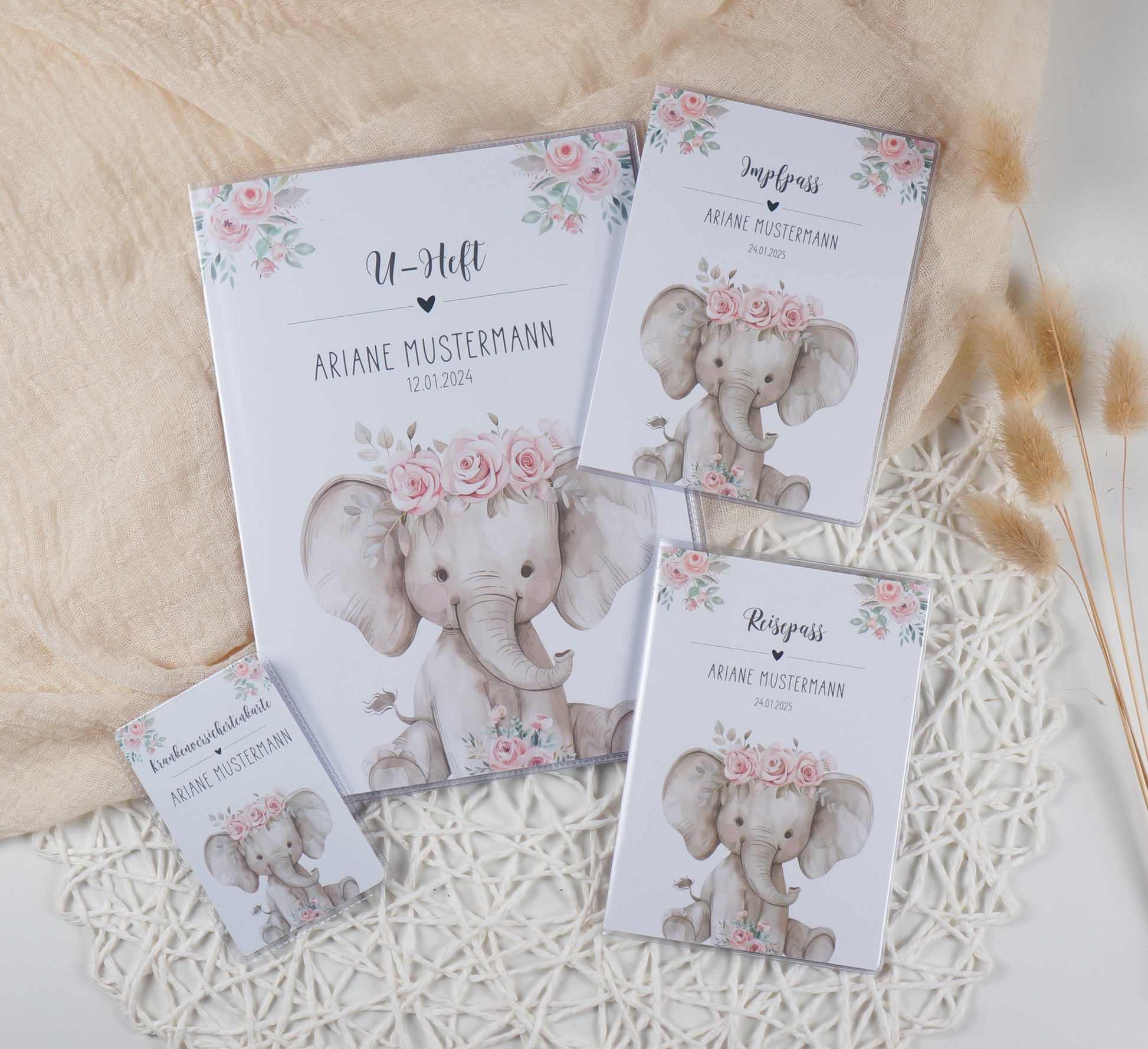U-Heft/Impfpass Reisepass Hülle personalisiert KLEINER ELEFANT - Geschenk zur Geburt Passport Covers Papier Träume
