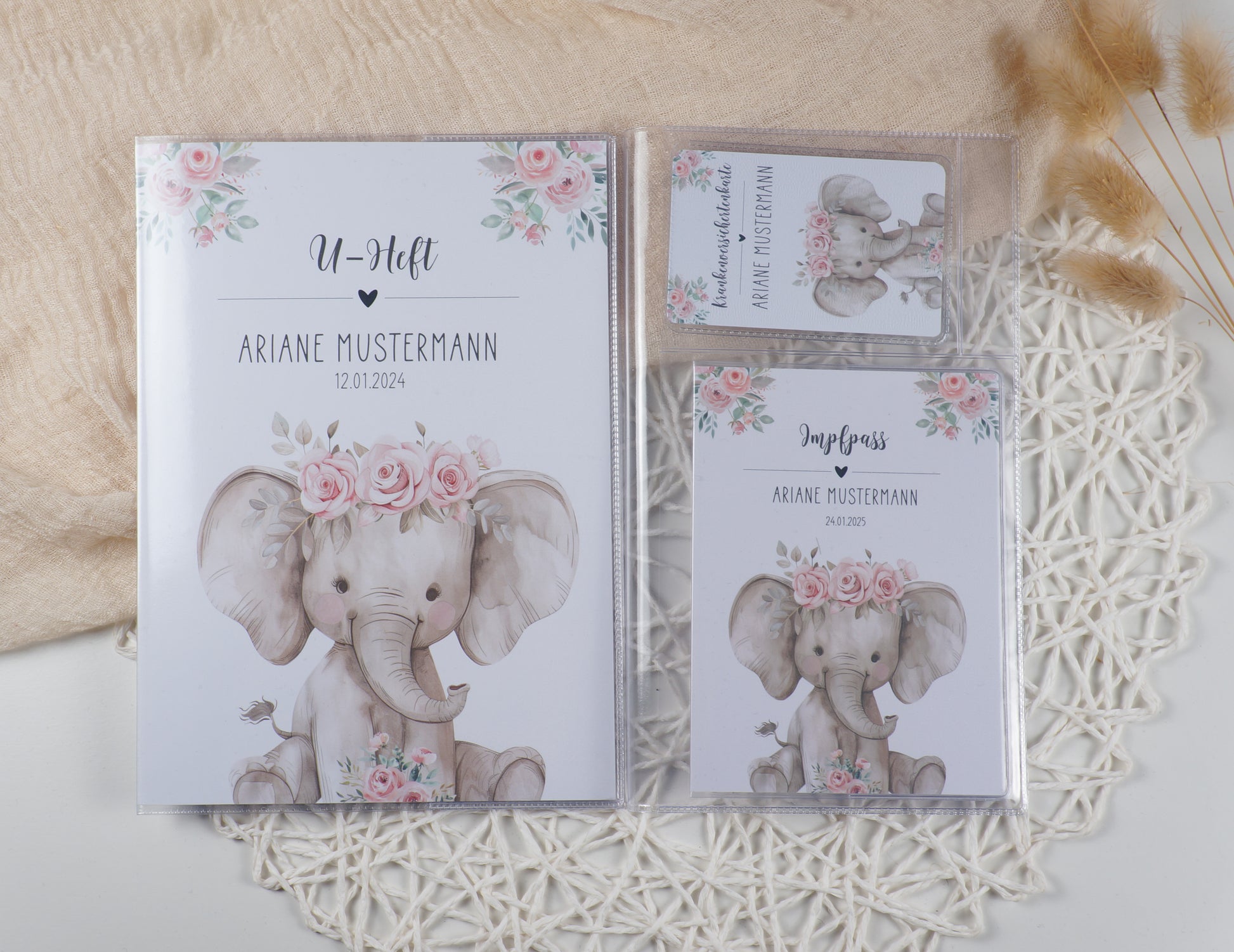 U-Heft/Impfpass Reisepass Hülle personalisiert KLEINER ELEFANT - Geschenk zur Geburt Passport Covers Papier Träume
