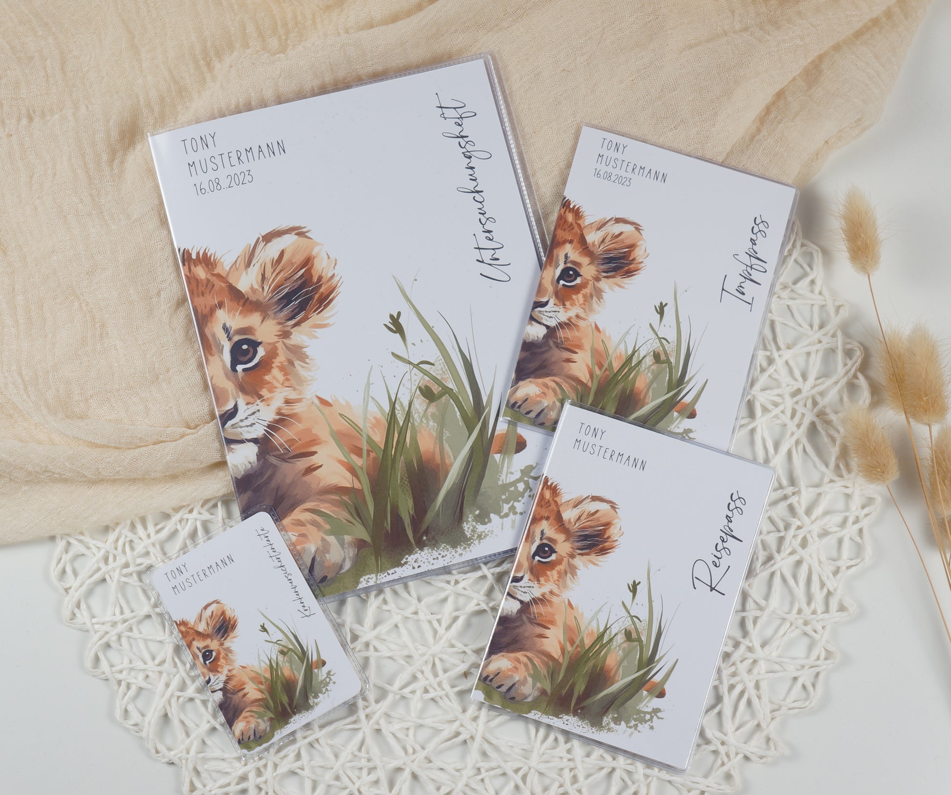 U-Heft/Impfpass personalisiert LÖWE BABY - Geschenk zur Geburt Passport Covers Papier Träume
