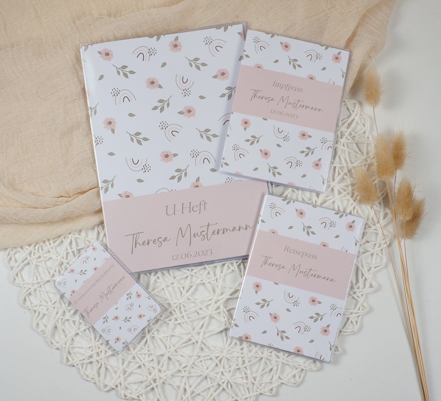 U-Heft/Impfpass personalisiert BLUMEN REGENBÖGEN - Geschenk zur Geburt Passport Covers Papier Träume