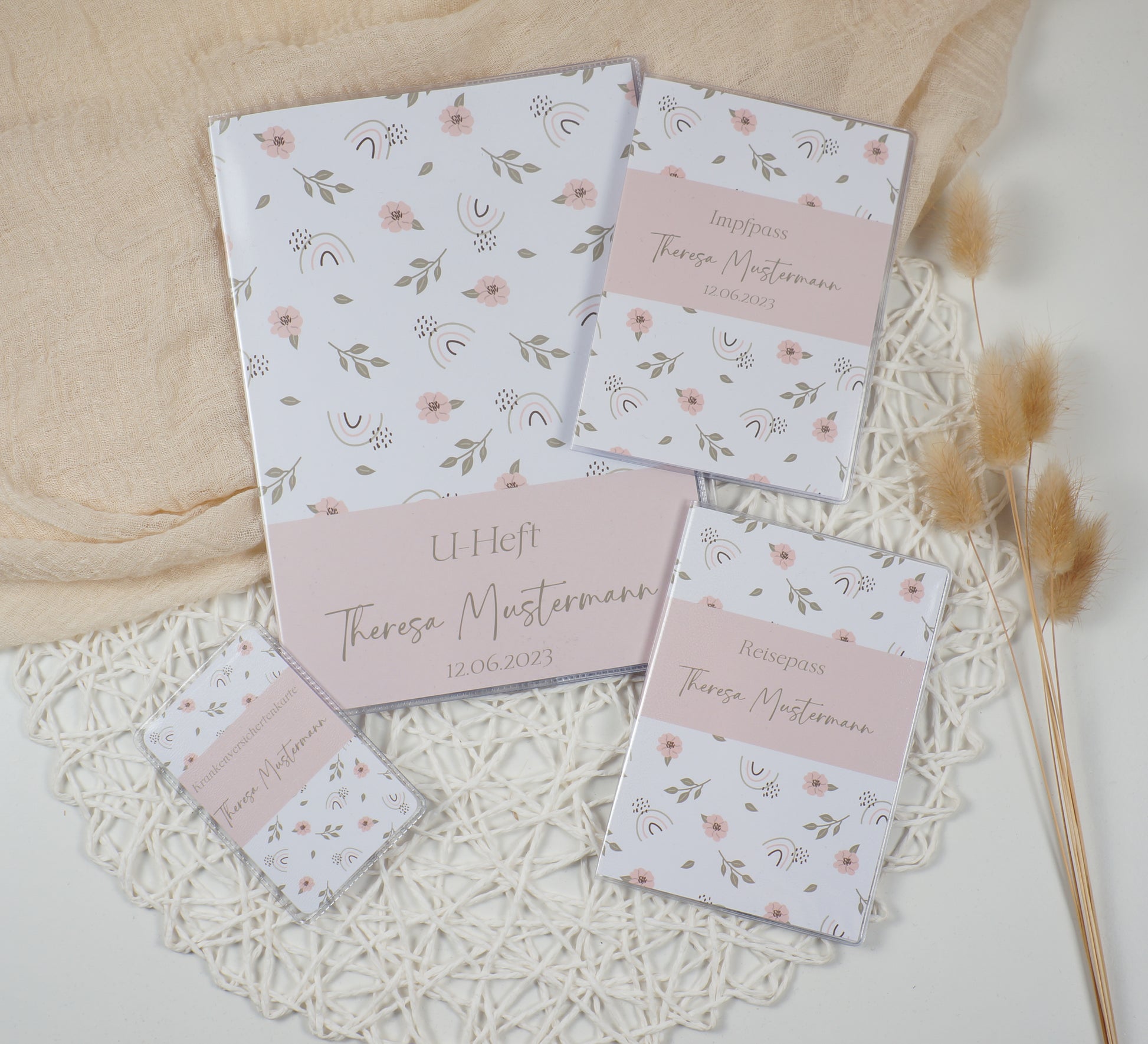 U-Heft/Impfpass personalisiert BLUMEN REGENBÖGEN - Geschenk zur Geburt Passport Covers Papier Träume
