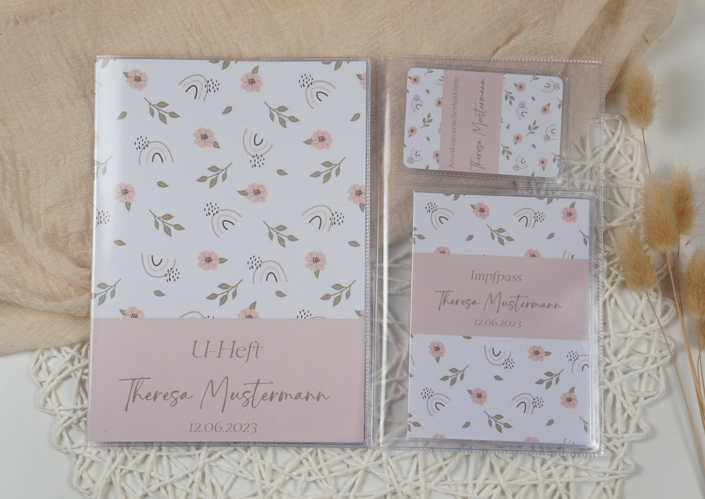 U-Heft/Impfpass personalisiert BLUMEN REGENBÖGEN - Geschenk zur Geburt Passport Covers Papier Träume