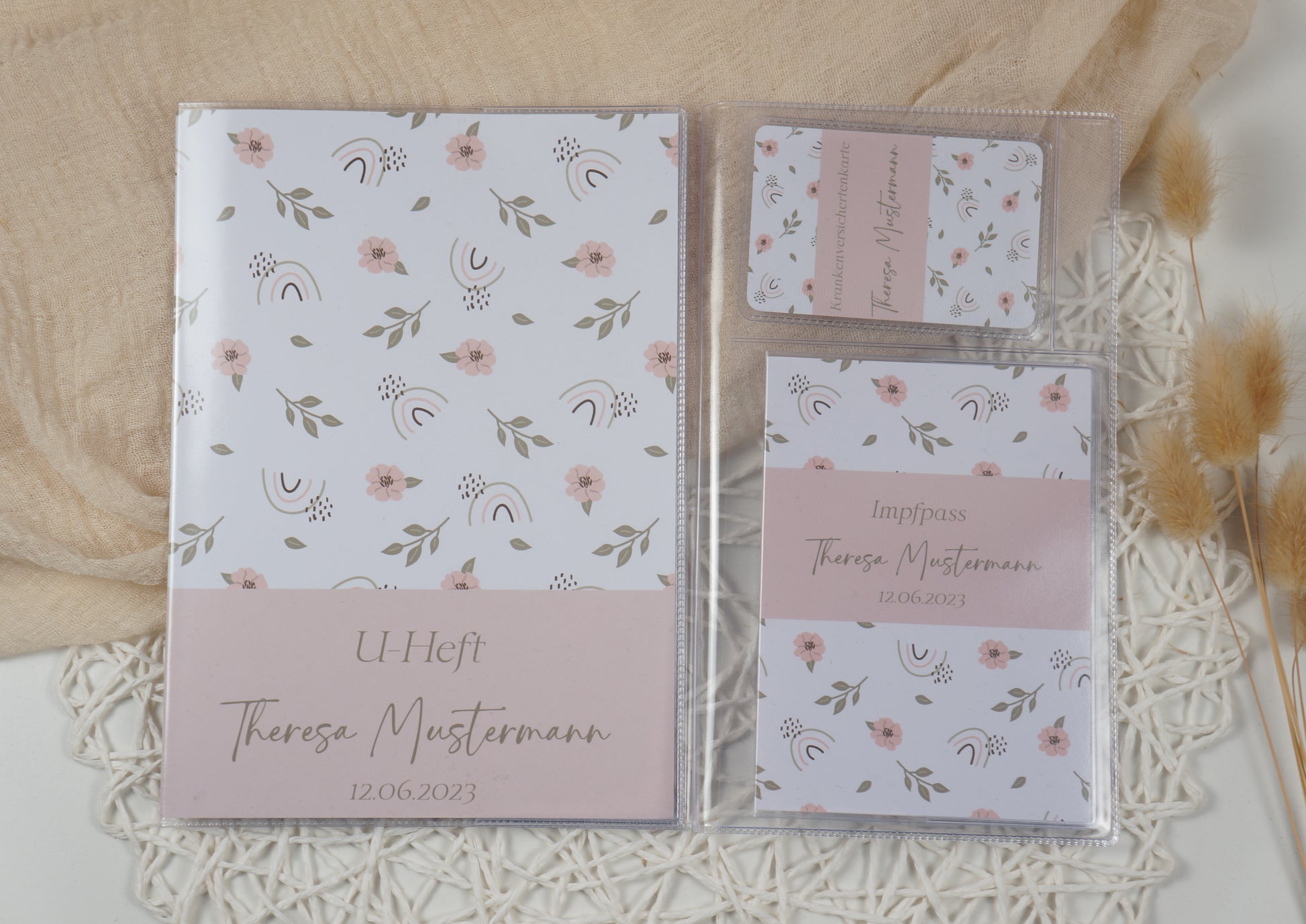 U-Heft/Impfpass personalisiert BLUMEN REGENBÖGEN - Geschenk zur Geburt Passport Covers Papier Träume