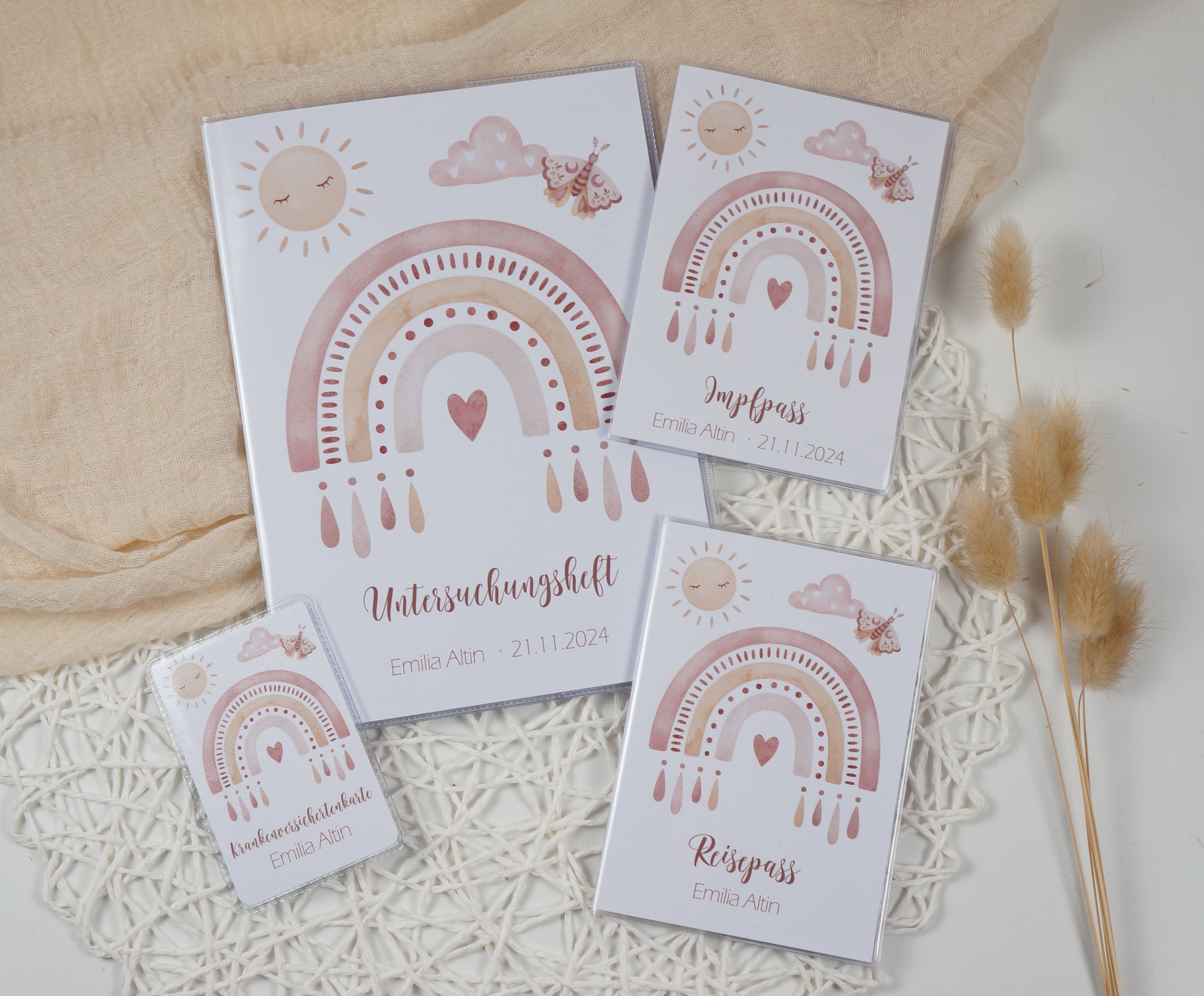 U-Heft/Impfpass personalisiert REGENBOGEN SCHMETTERLING - Geschenk zur Geburt Passport Covers Papier Träume
