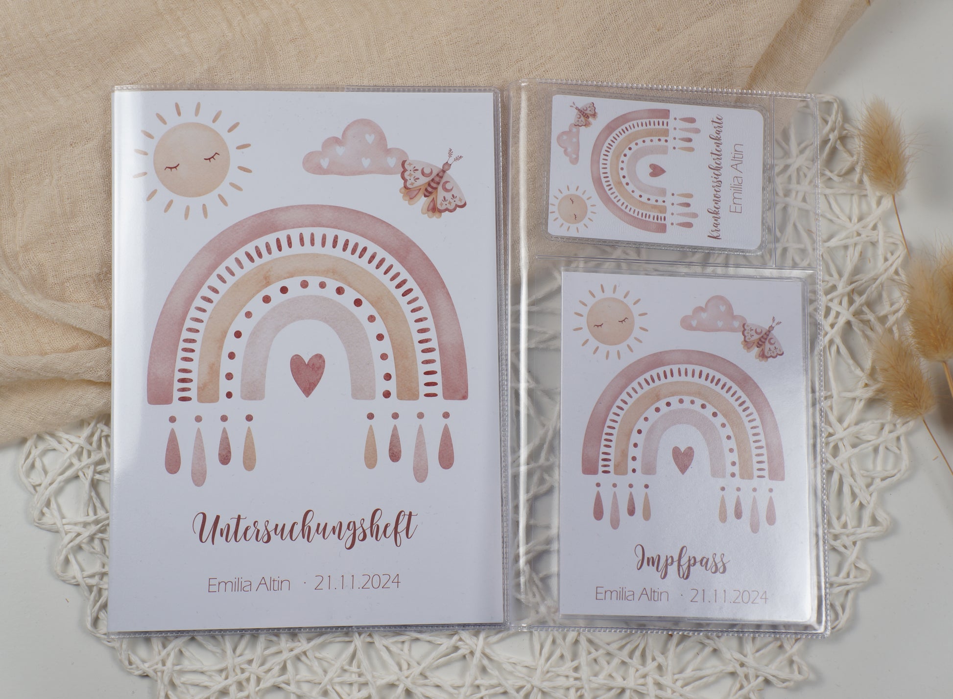 U-Heft/Impfpass personalisiert REGENBOGEN SCHMETTERLING - Geschenk zur Geburt Passport Covers Papier Träume