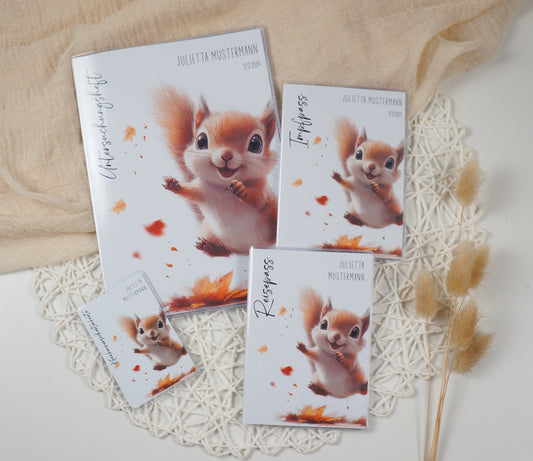 U-Heft/Impfpass/Reisepass personalisiert SPRINGENDES EICHHÖRNCHEN - Geschenk zur Geburt Passport Covers Papier Träume