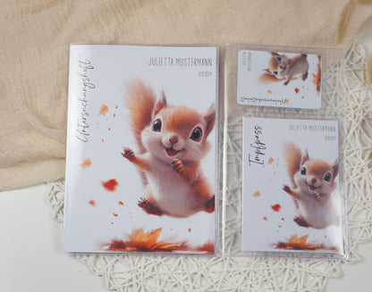 U-Heft/Impfpass/Reisepass personalisiert SPRINGENDES EICHHÖRNCHEN - Geschenk zur Geburt Passport Covers Papier Träume