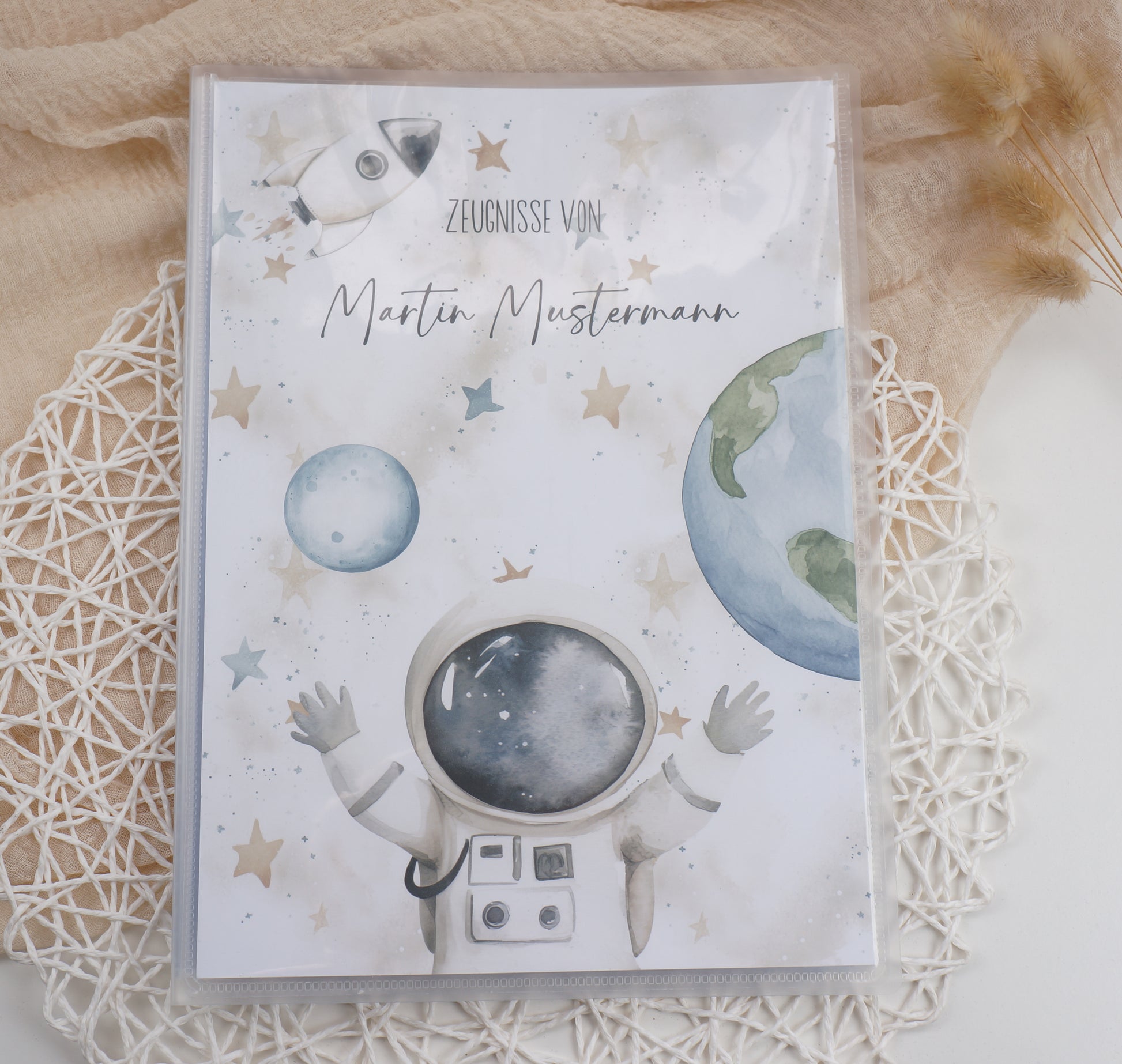 Zeugnismappe Hausaufgabenheft "ASTRONAUT MOND" personalisiert Office & School Supplies Papier Träume