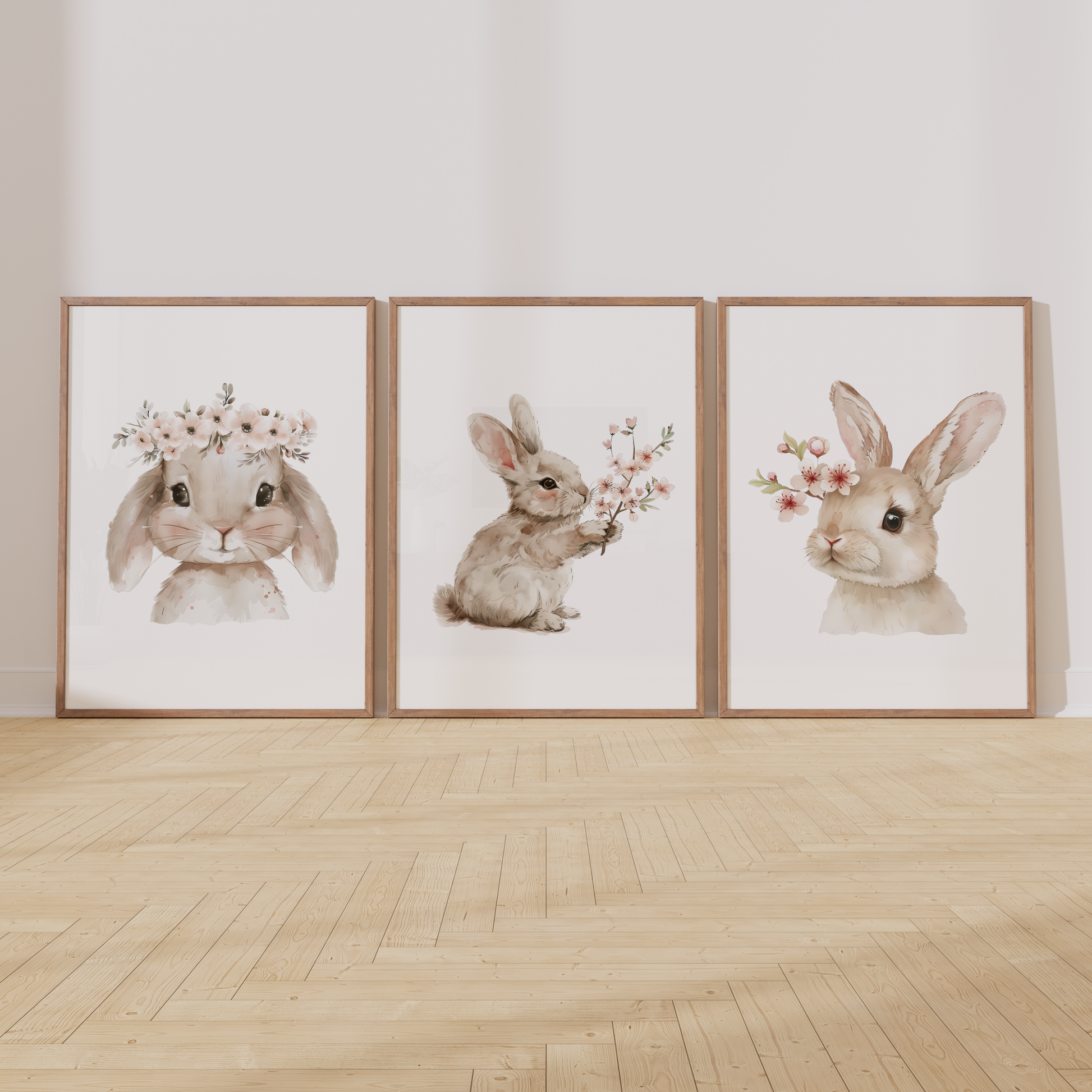 Kinderzimmer Poster 3er Set HÄSCHEN MIT BLUMEN Wandbild Kinderposter Geschenk zur Geburt / Einschulung Papier Träume