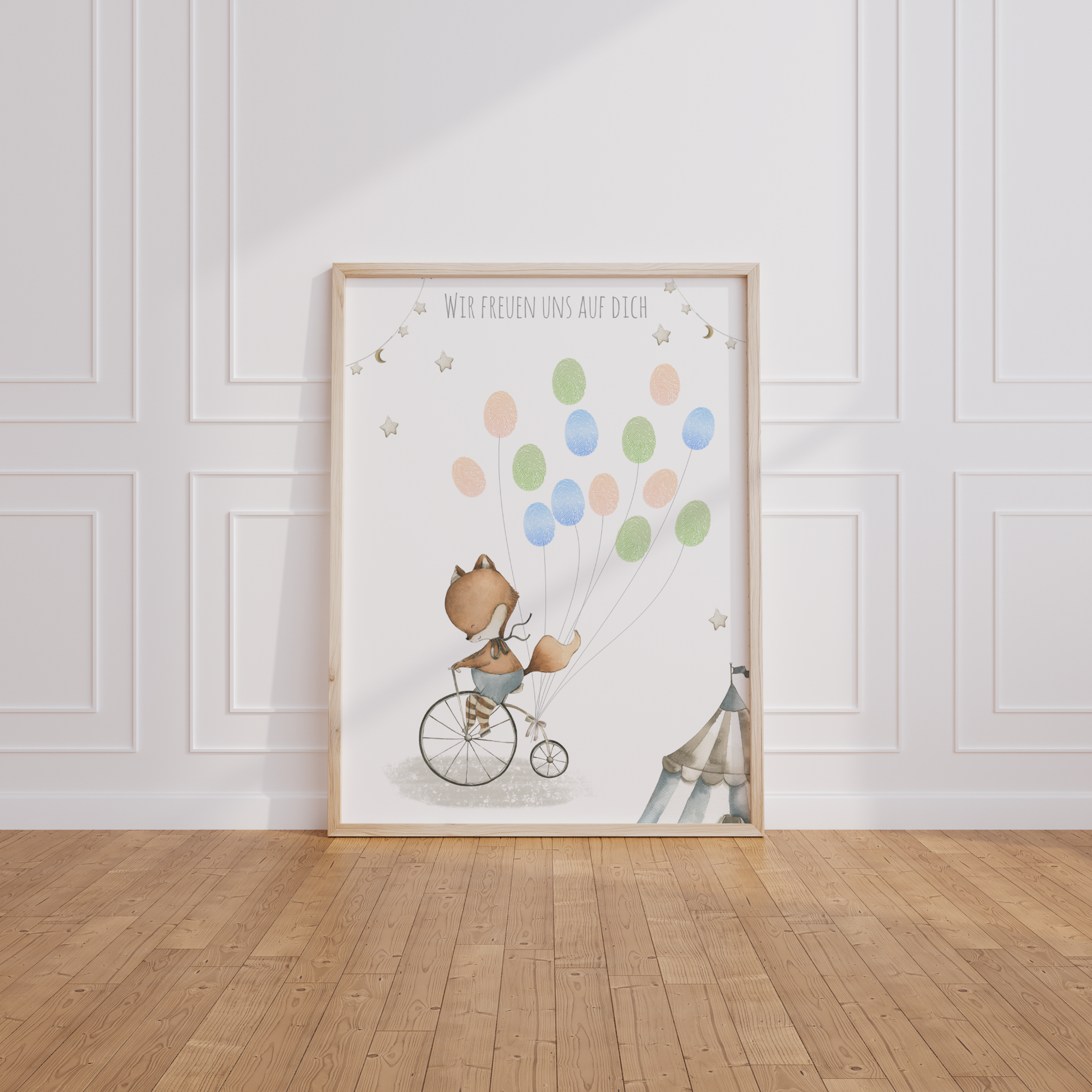 Gästebild Babyparty FUCHS für Fingerabdrücke zum beschriften als Geschenk zur Babyshower als Gästebuch Papier Träume
