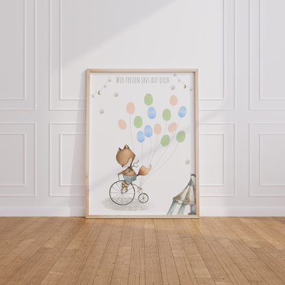 Gästebild Babyparty FUCHS für Fingerabdrücke zum beschriften als Geschenk zur Babyshower als Gästebuch Papier Träume