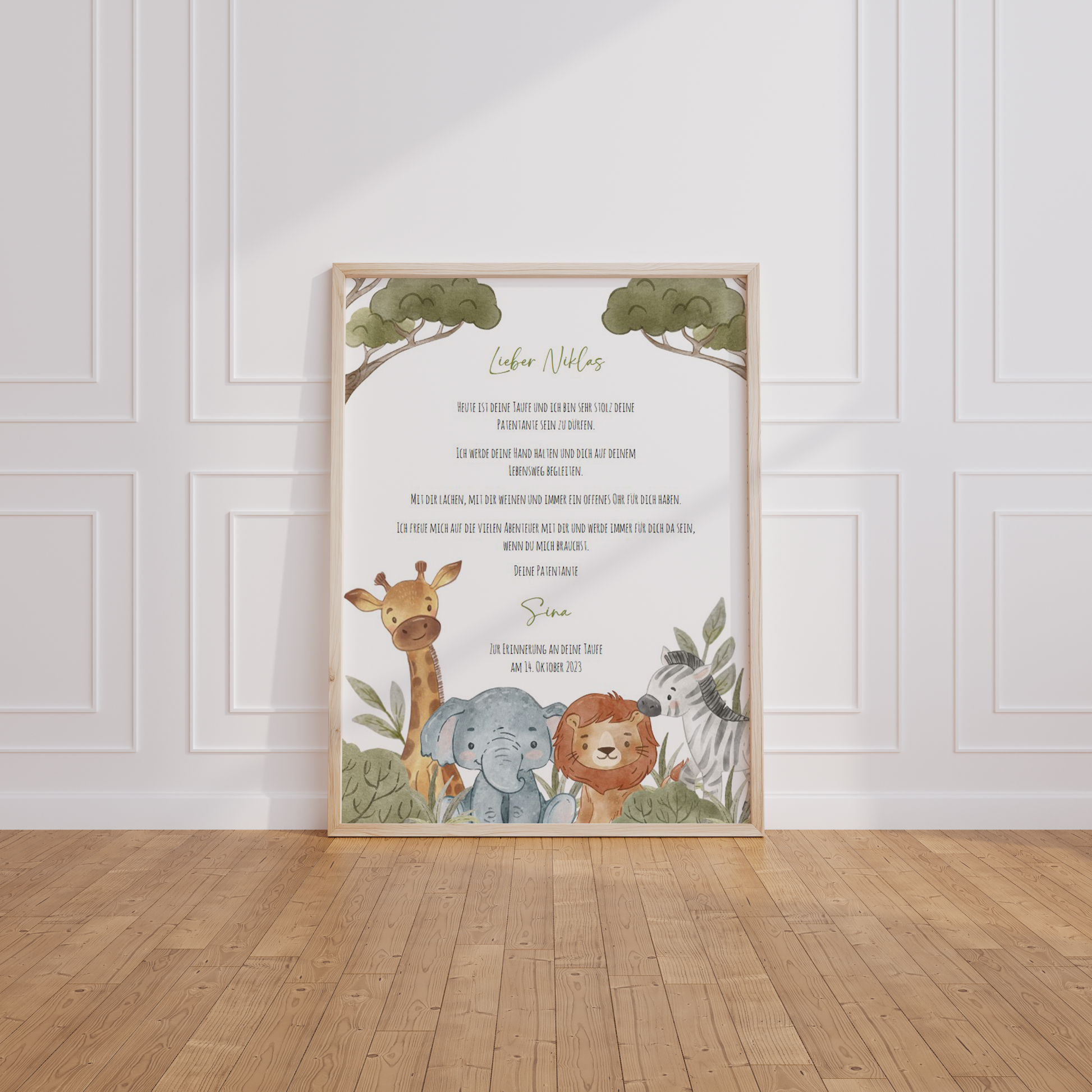 Patenbrief Taufe "Safarie-Tiere" – Geschenk Taufe Patenkind personalisiert Gifts For The Couple Papier Träume