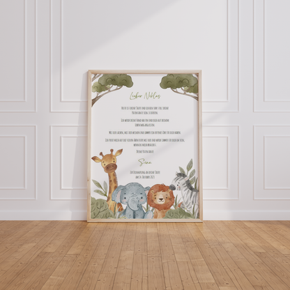 Patenbrief Taufe "Safarie-Tiere" – Geschenk Taufe Patenkind personalisiert Gifts For The Couple Papier Träume