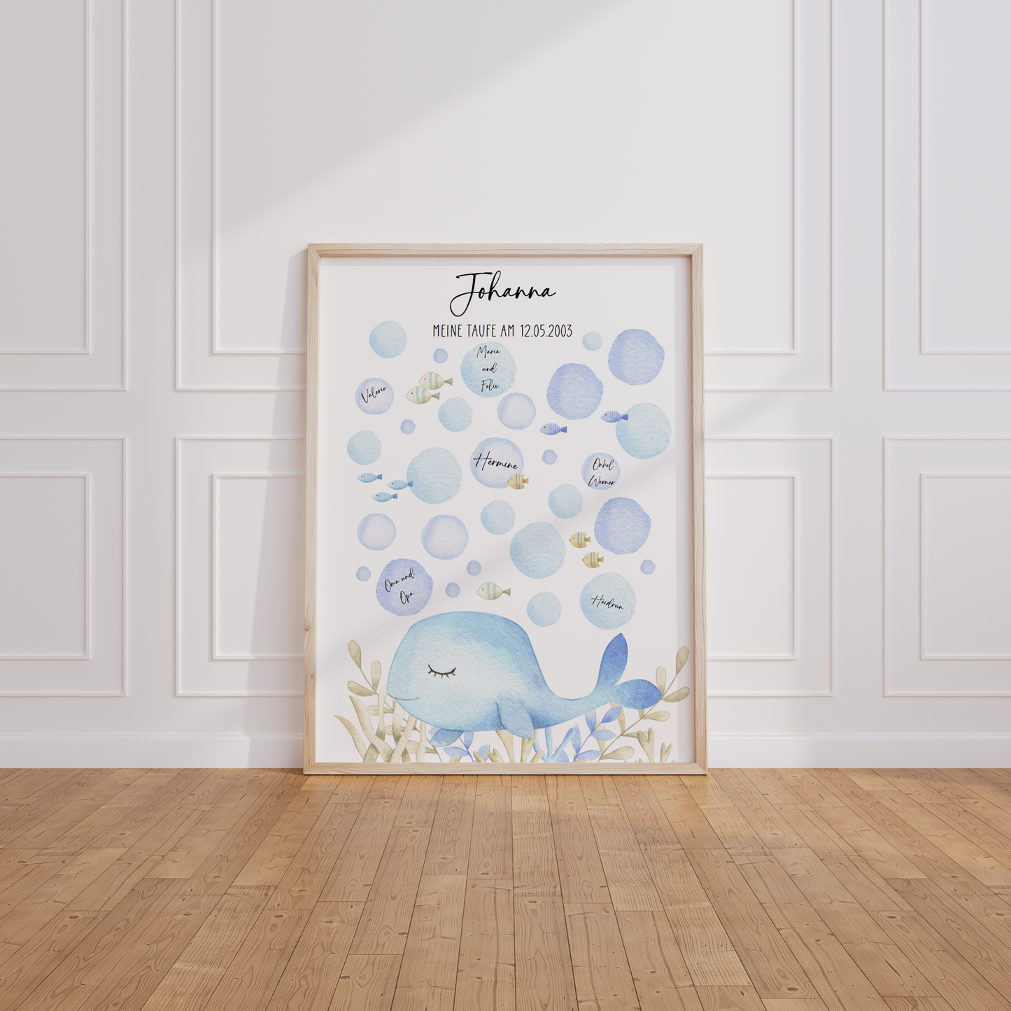 Gästeposter Taufe WAL personalisiert mit Namen als Geschenk zur Taufe Gästebuch Taufe Papier Träume