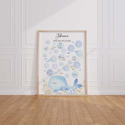 Gästeposter Taufe WAL personalisiert mit Namen als Geschenk zur Taufe Gästebuch Taufe Papier Träume