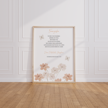 Patenbrief "BLUMEN PASTEL" – Geschenk zu Taufe für das Patenkind personalisiert Gifts For The Couple Papier Träume